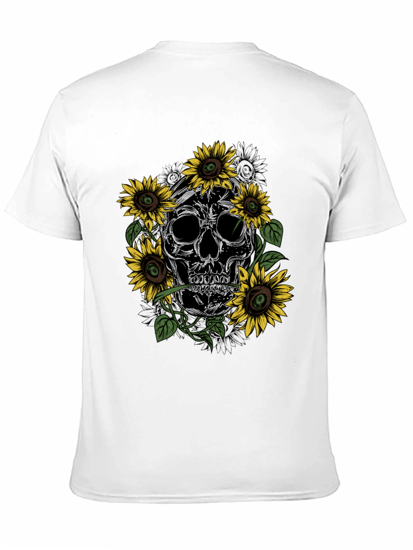 Black Skull & Sunflower Graphic Tee - Men's Black T-Shirt view 11