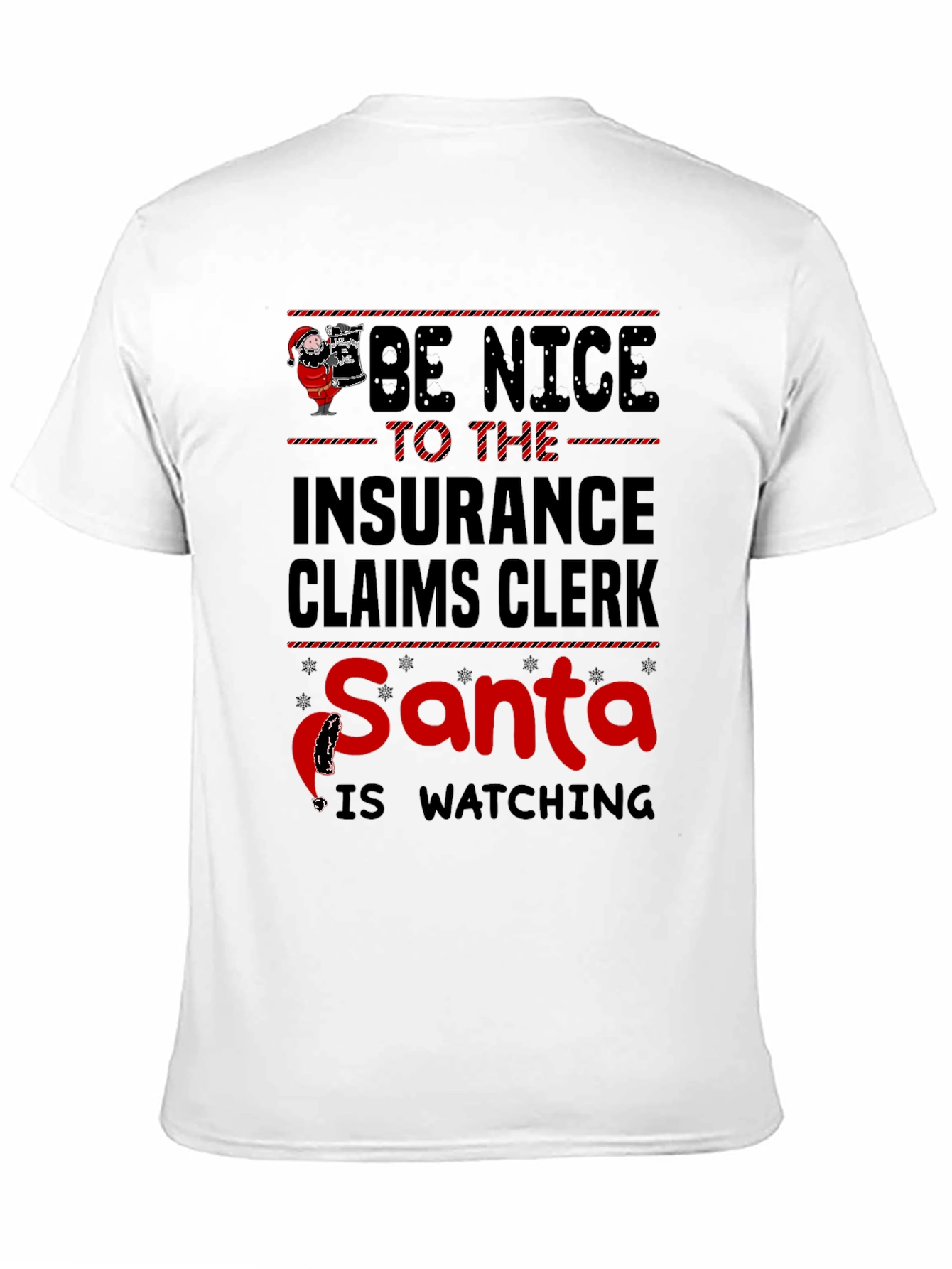Black Insurance Claims Clerk Santa Watching T-Shirt view 11