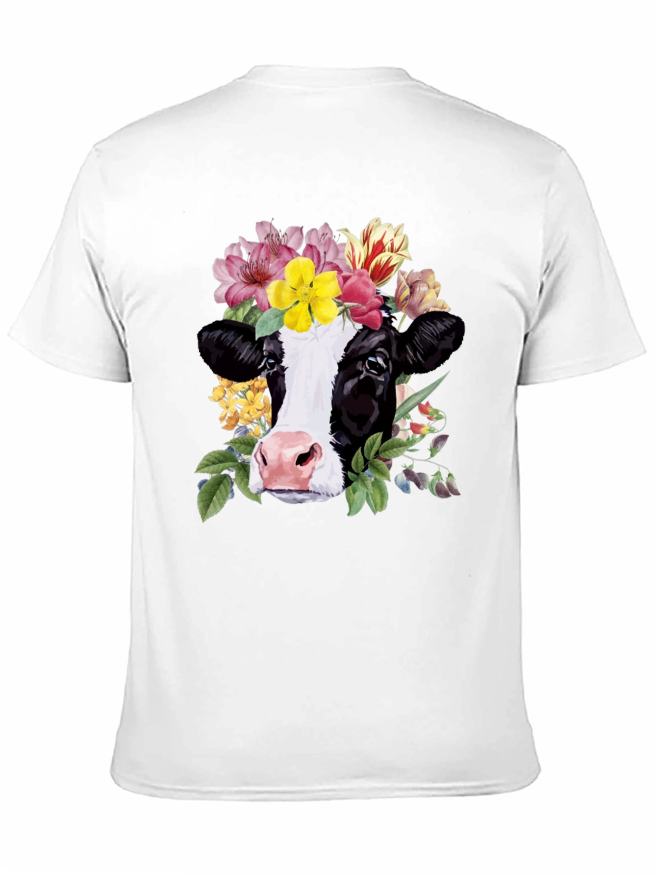 Black Floral Cow Graphic Tee - Unisex Black T-Shirt view 11