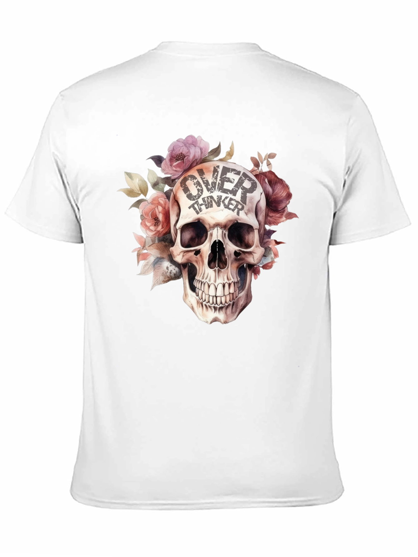 Black Over Thinker Skull Graphic T-Shirt - Stylish Floral Design view 11