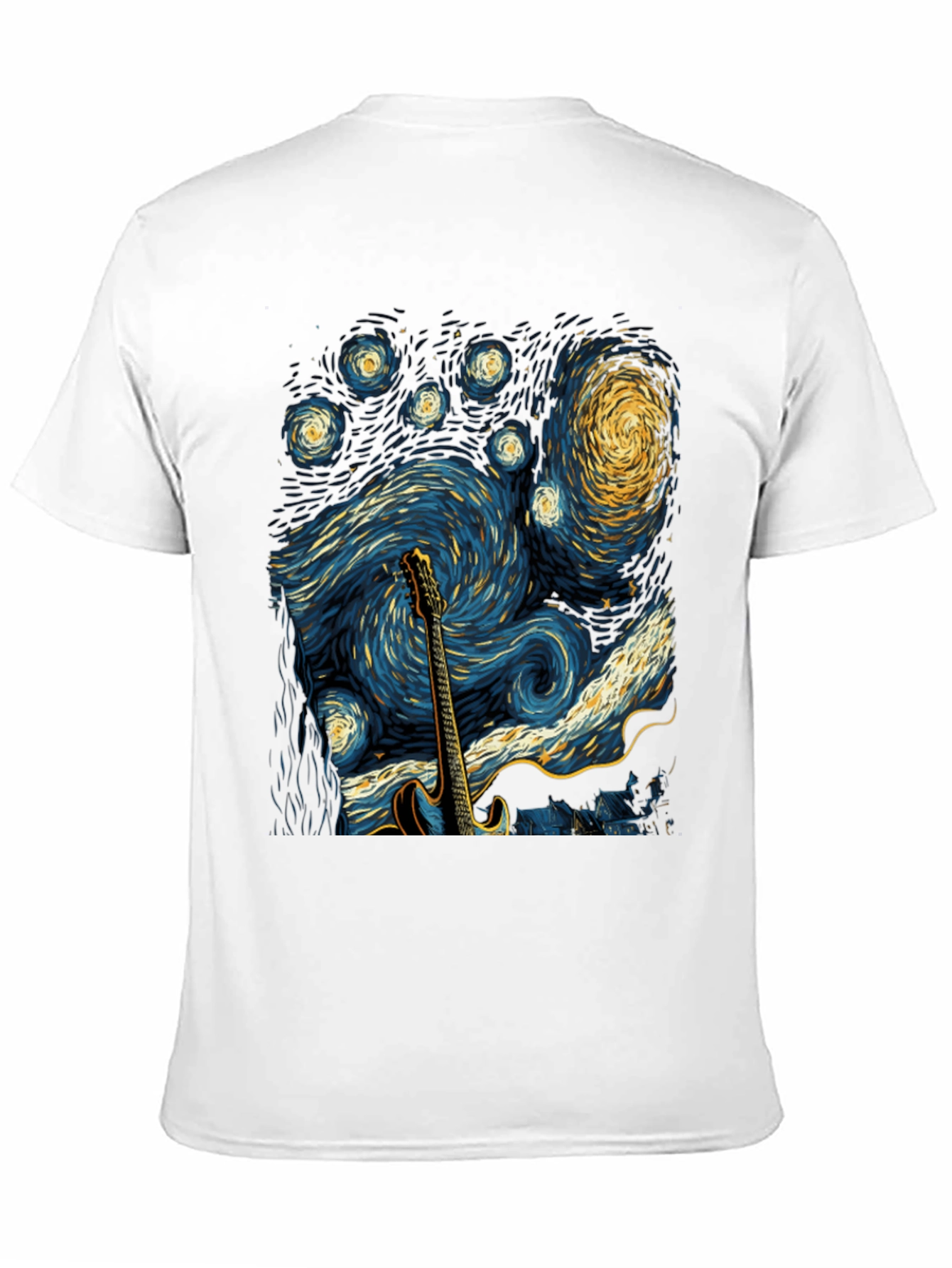Black Starry Night Guitar T-Shirt view 11