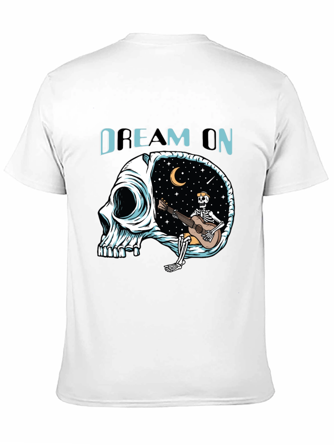 Black Dream On Skull Graphic Tee - Unique Black T-Shirt view 11