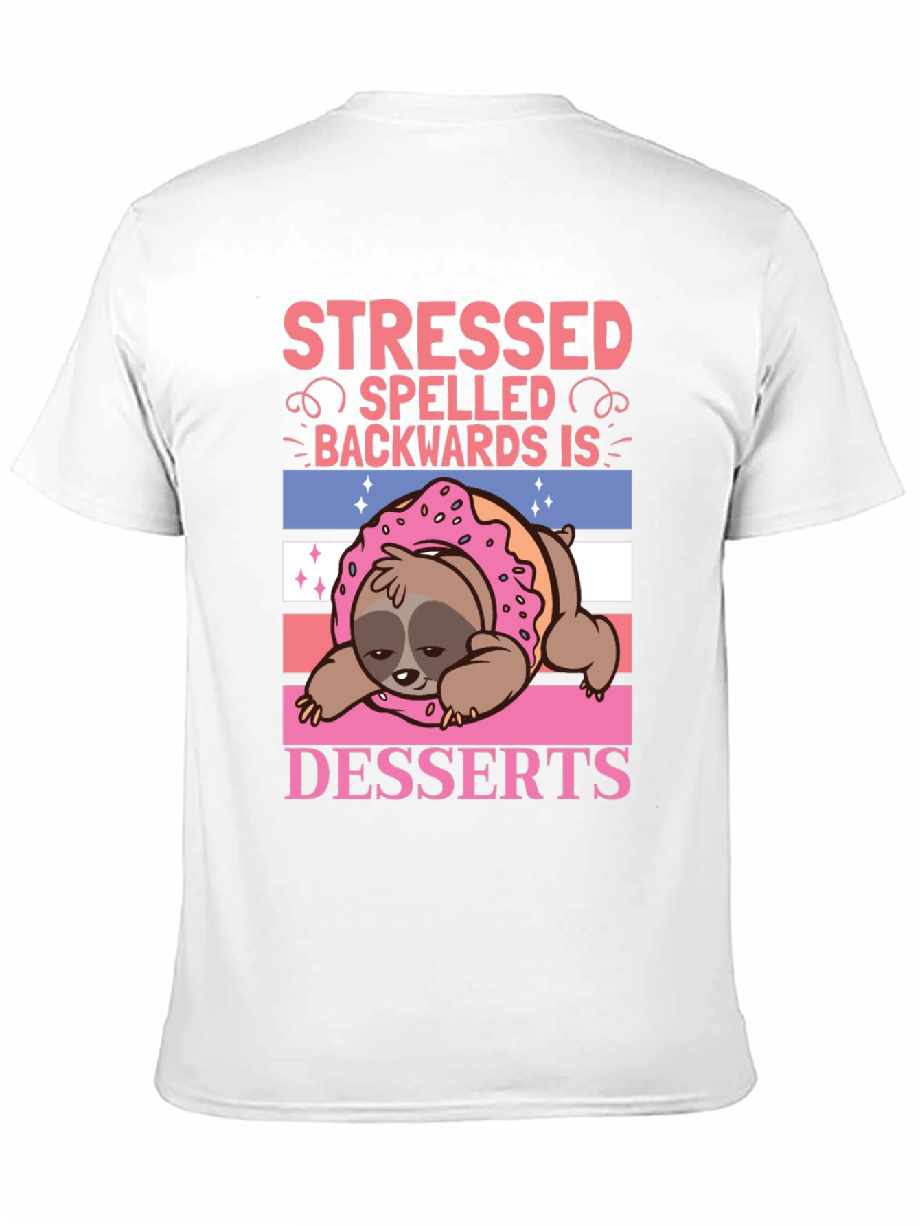 Black Stressed Backwards Desserts Sloth T-Shirt view 11