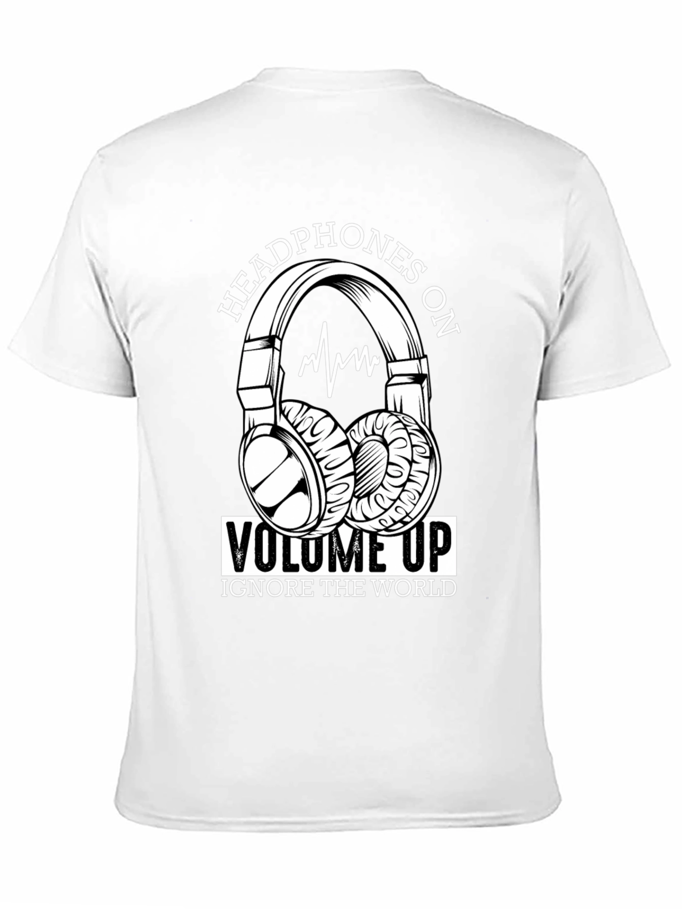 Black Headphones On Volume Up Black T-Shirt view 11