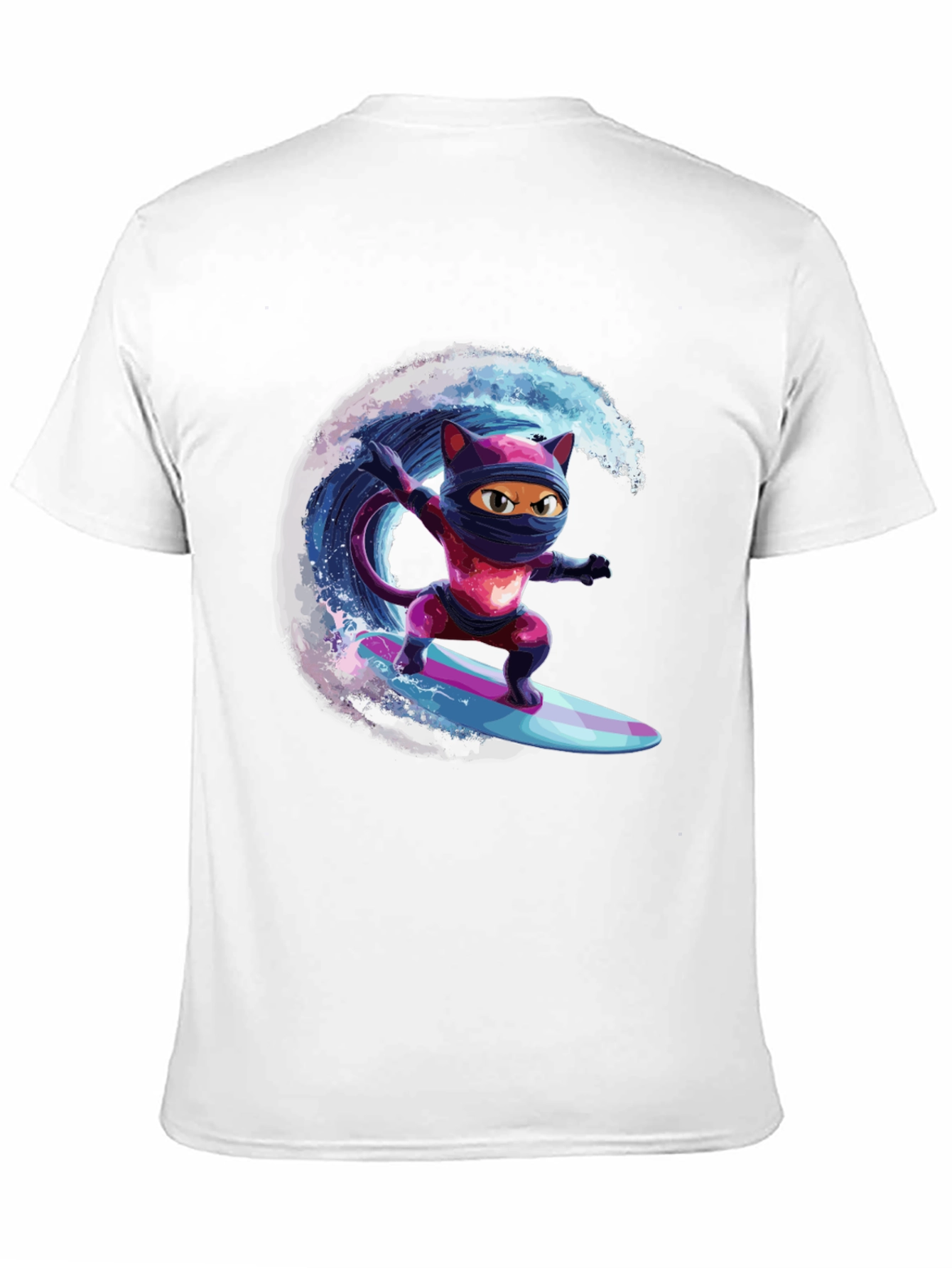 Black Ninja Cat Surfing T-Shirt - Cool Graphic Tee view 11