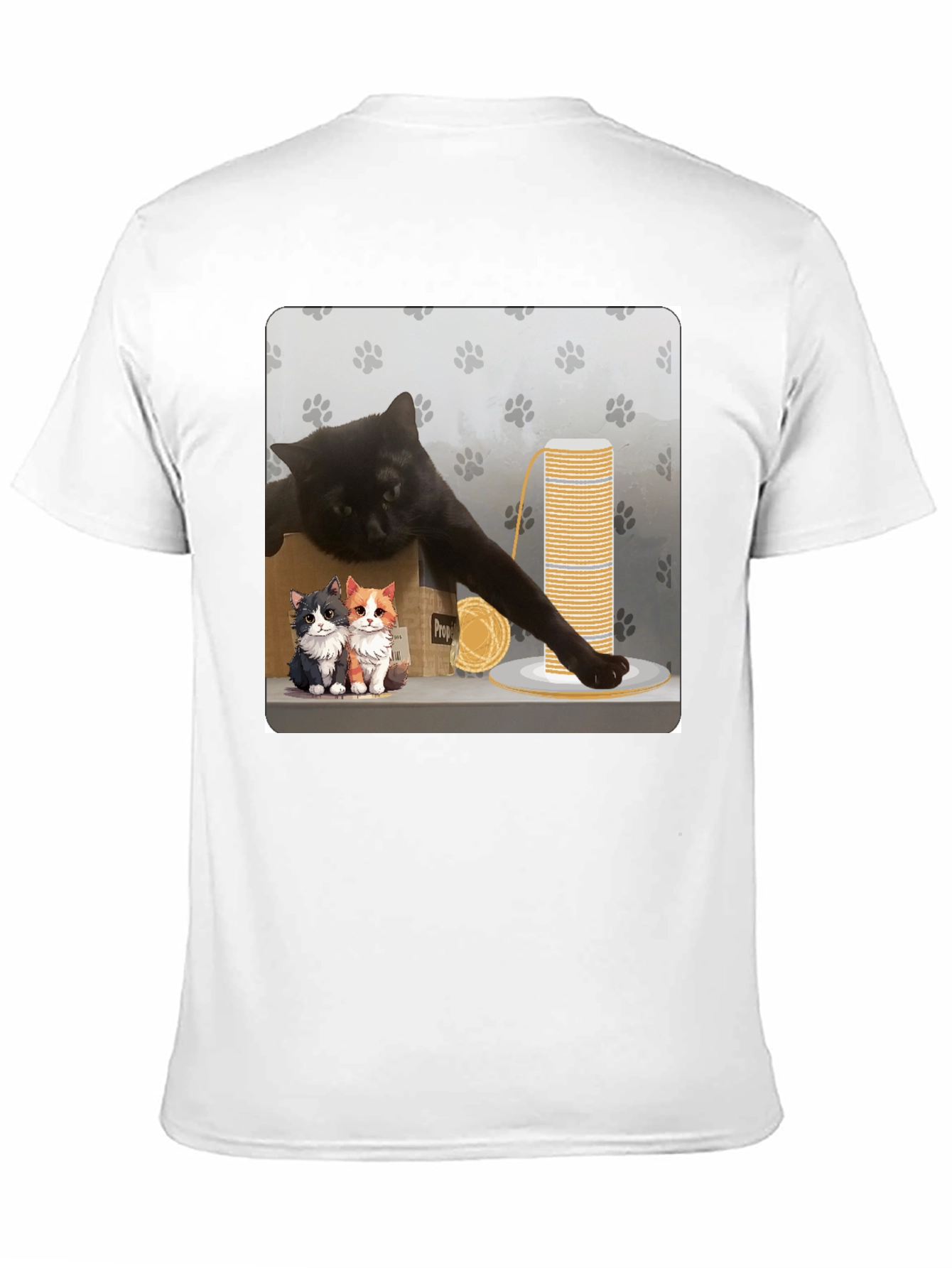 Black Cat Cartoon Graphic Black T-Shirt view 11