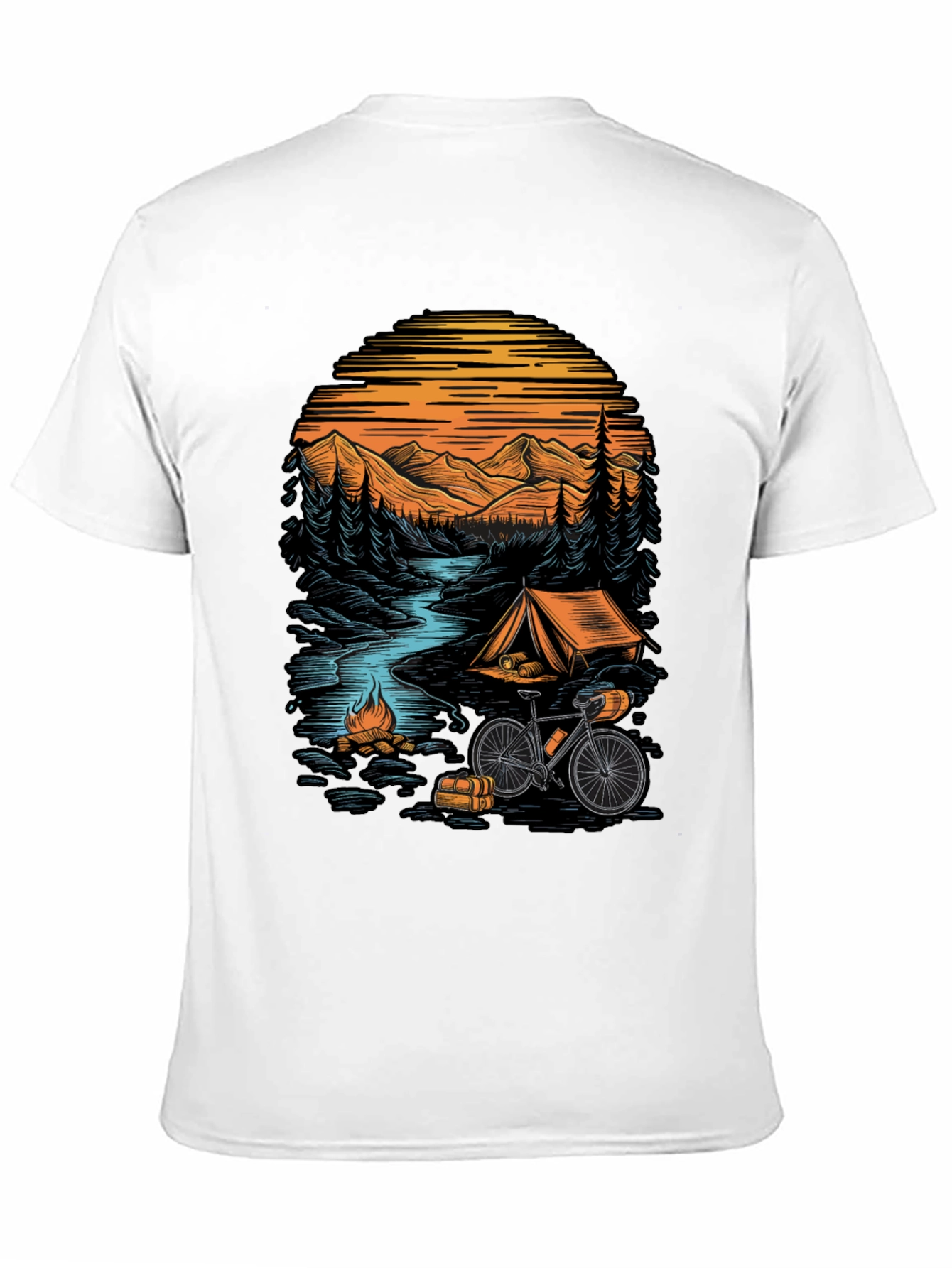 Black Adventure Camping T-Shirt - Mountain & Bicycle Design view 11
