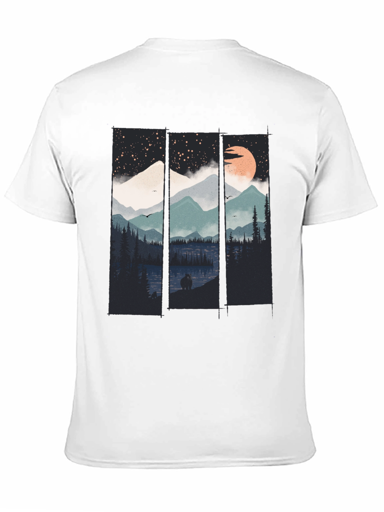 Night Sky Mountain Graphic Tee - Soft Black Cotton T-Shirt - 11