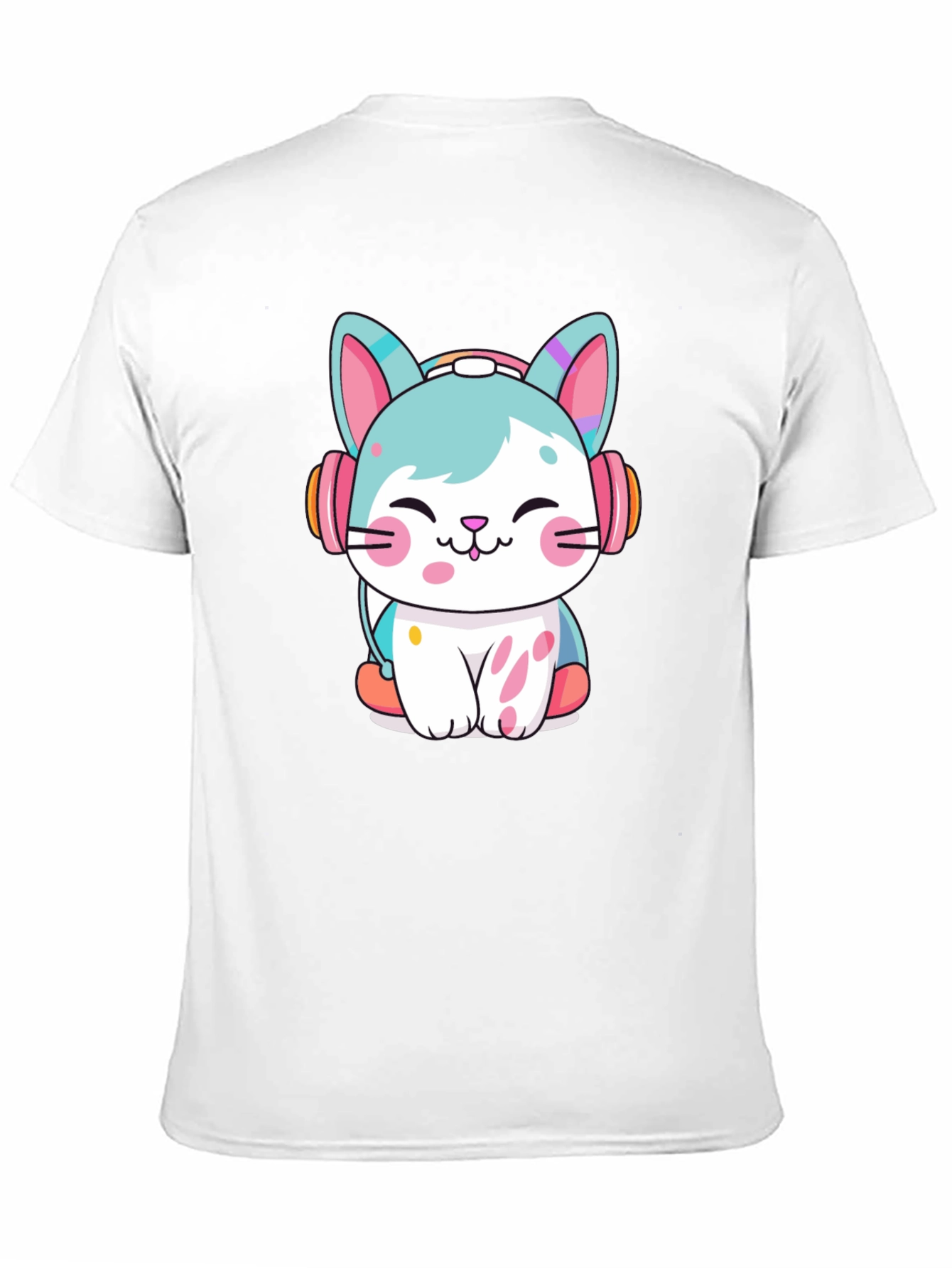 Black Cute Cat with Headphones Graphic Tee view 11