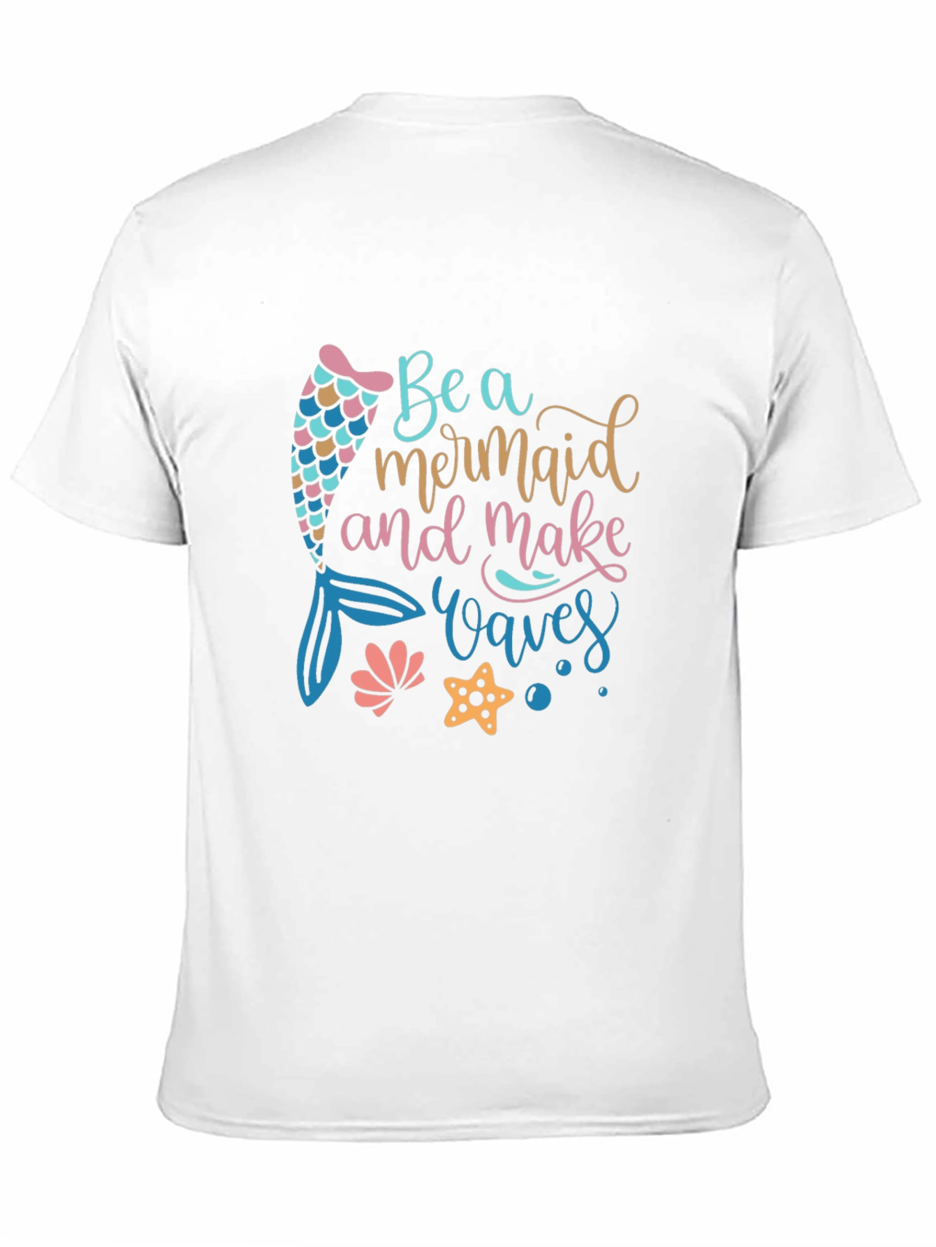 Black Mermaid Waves Graphic Tee - Black Cotton Casual T-Shirt view 11