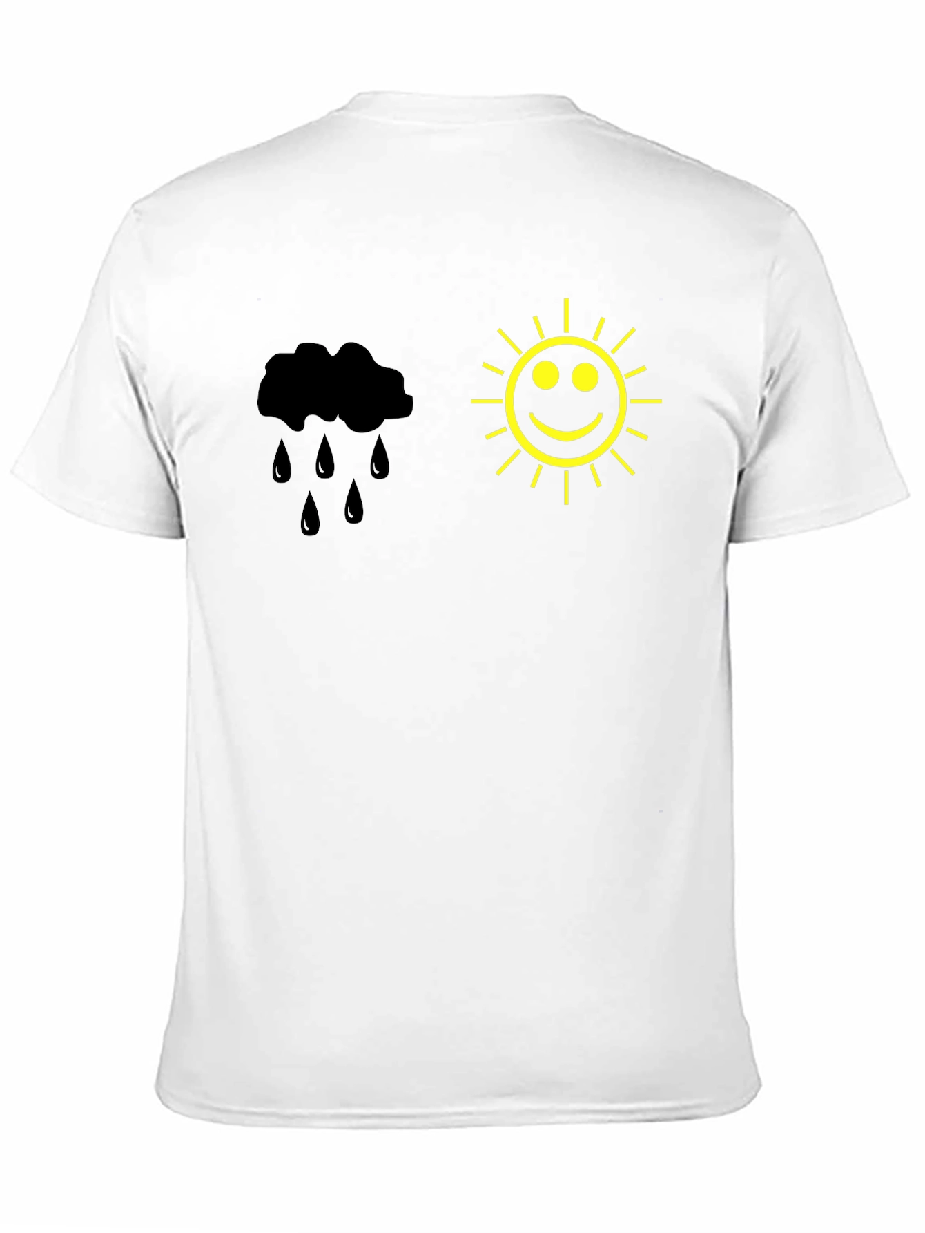 Black Weather Mood T-Shirt - Black Cotton Tee with Sun & Rain Design view 11