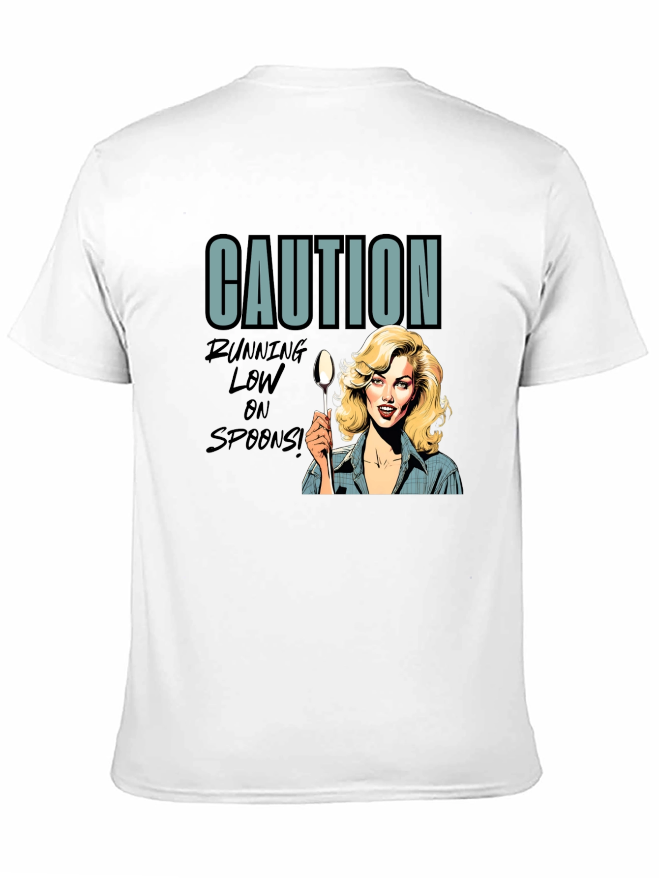 Black Caution Running Low On Spoons T-Shirt view 11