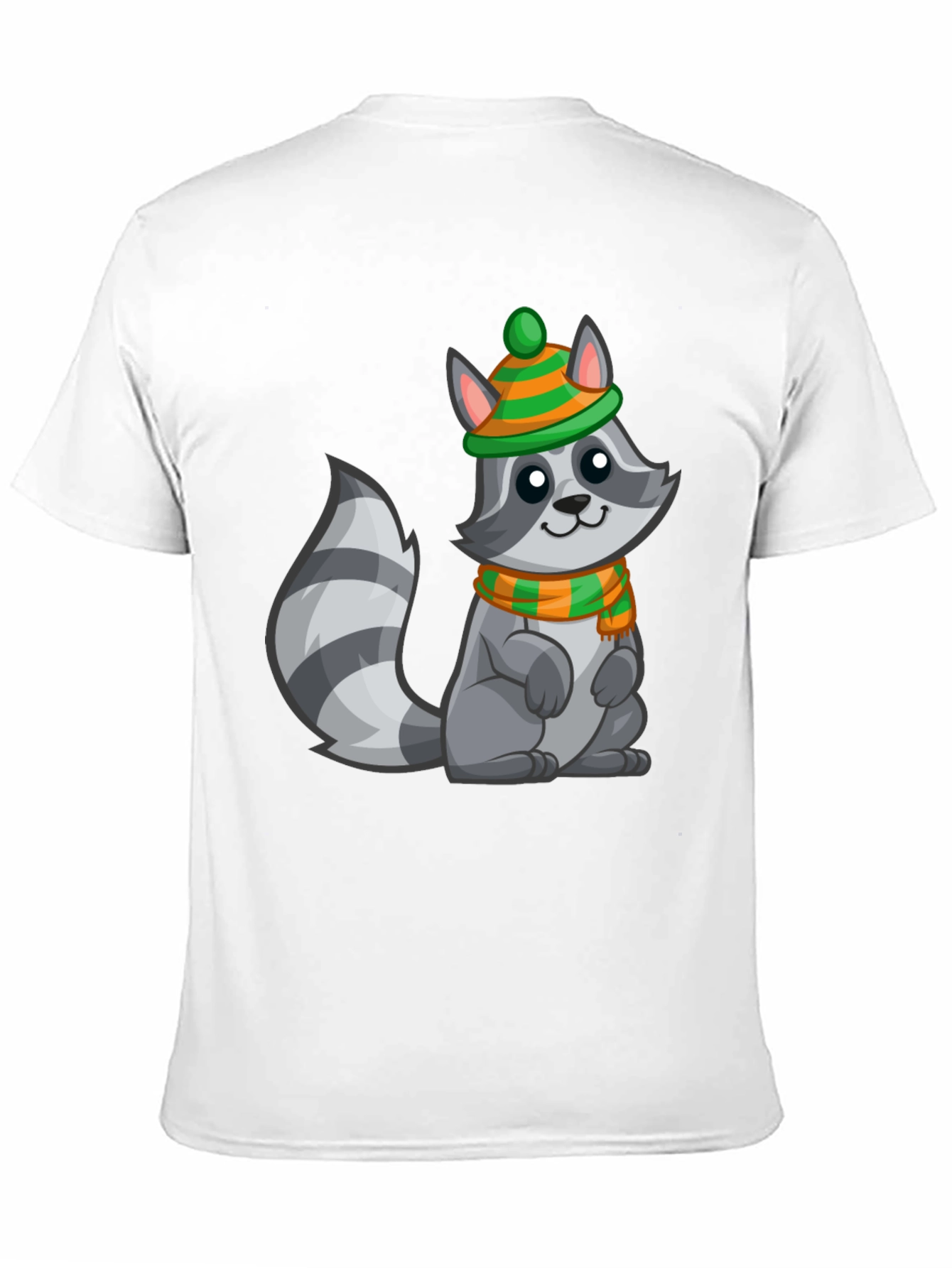 Black Cute Raccoon T-Shirt with Winter Hat and Scarf - Unisex Tee view 11