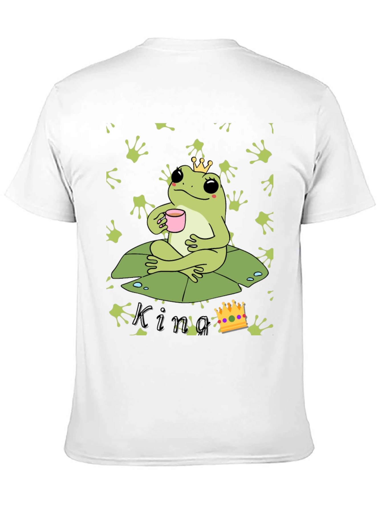 Black Frog King T-Shirt - Cute Frog with Crown Drinking Tea view 11