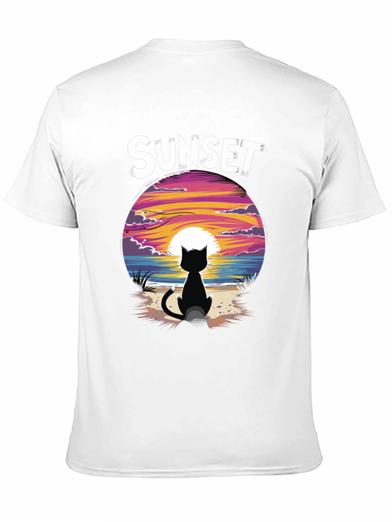 Black Sunset Cat Graphic Tee - Stylish Unisex Cotton T-Shirt view 11
