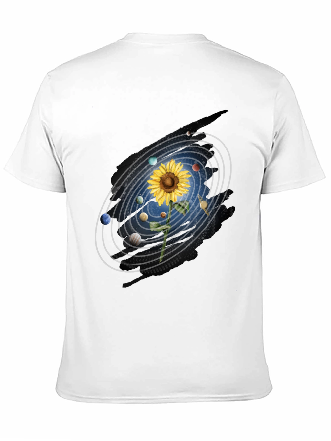 Black Sunflower Solar System Graphic Tee view 11