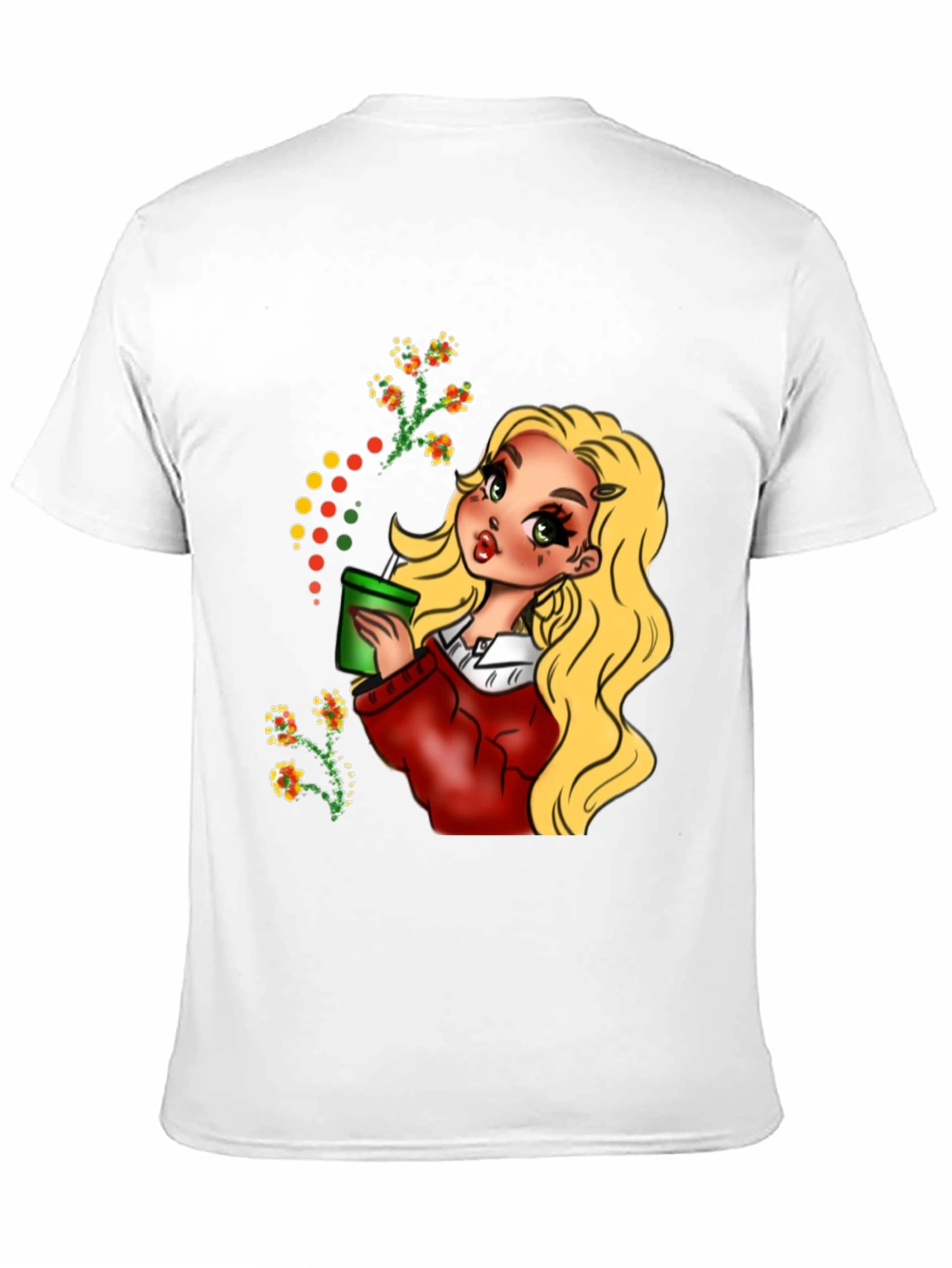 Black Blonde Cartoon Girl Black T-Shirt view 11