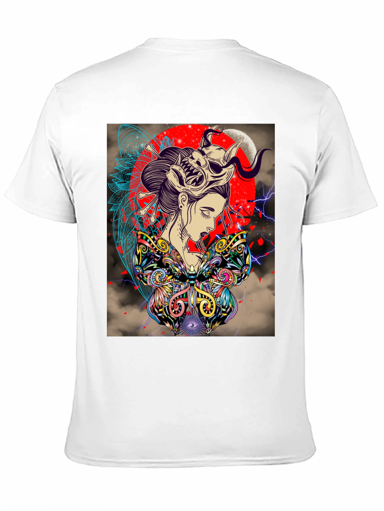 Black Geisha Mask Graphic Print Black T-Shirt view 11