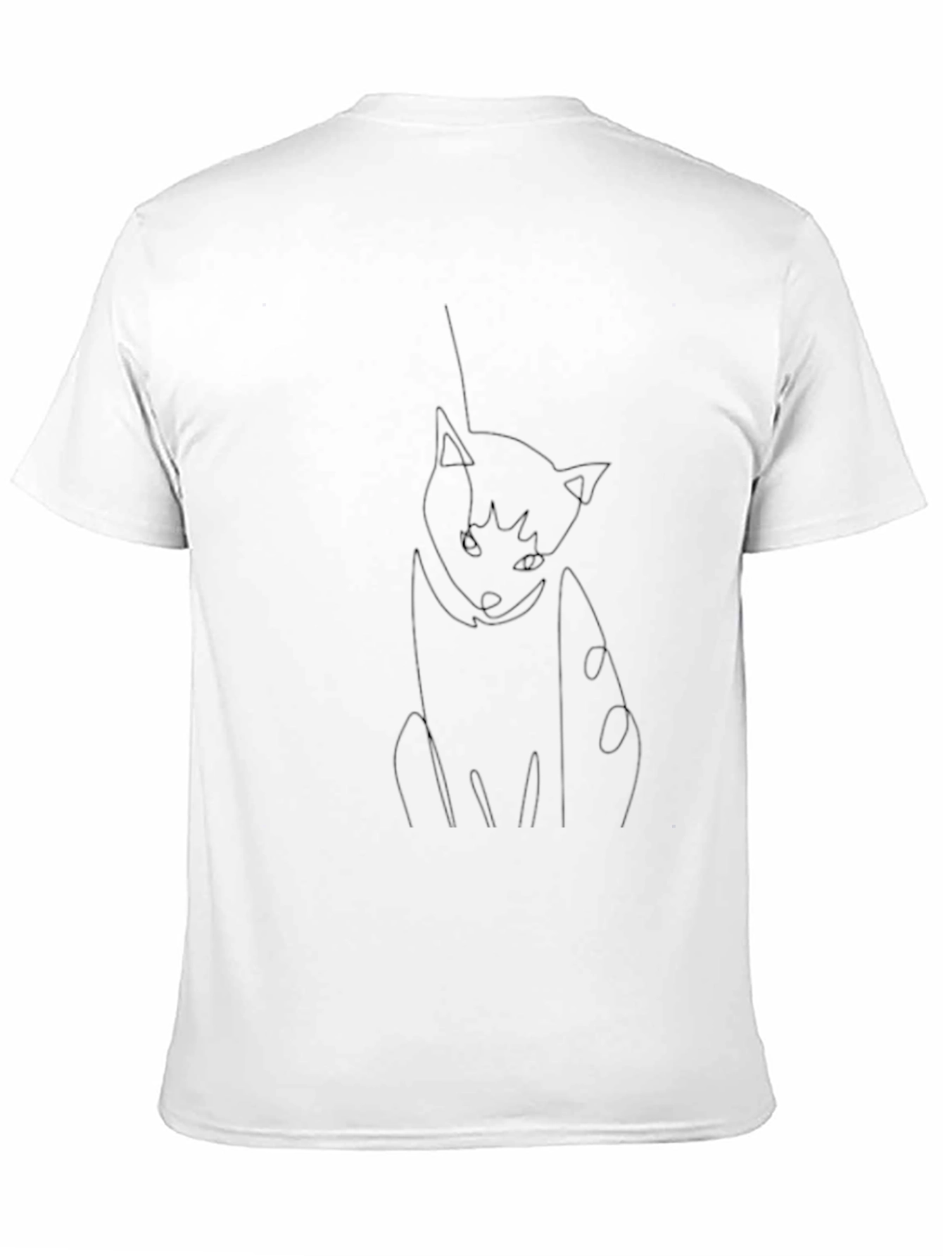 Black Minimalist Cat Line Art Black T-Shirt view 11