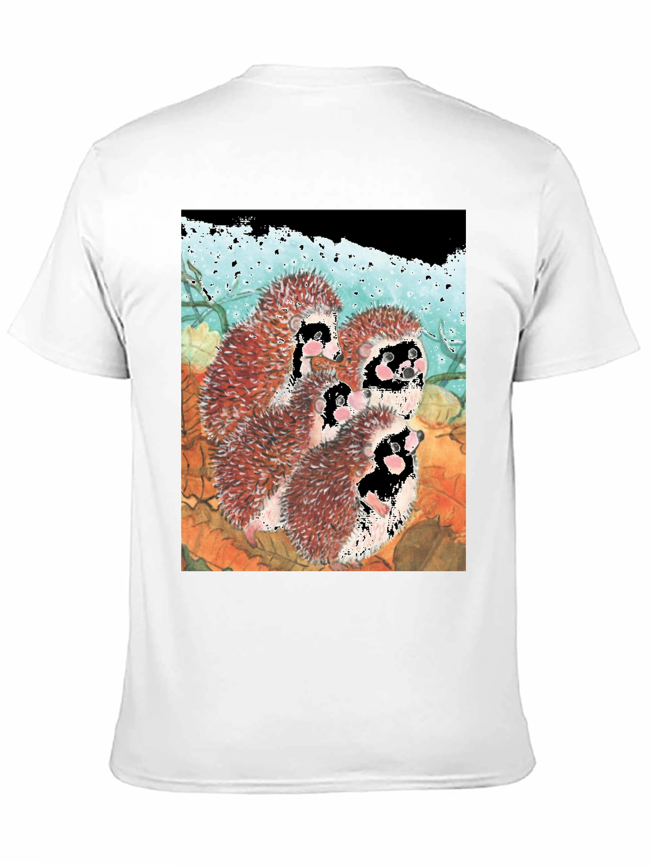 Black Hedgehog Family T-Shirt - Black Cotton Tee view 11