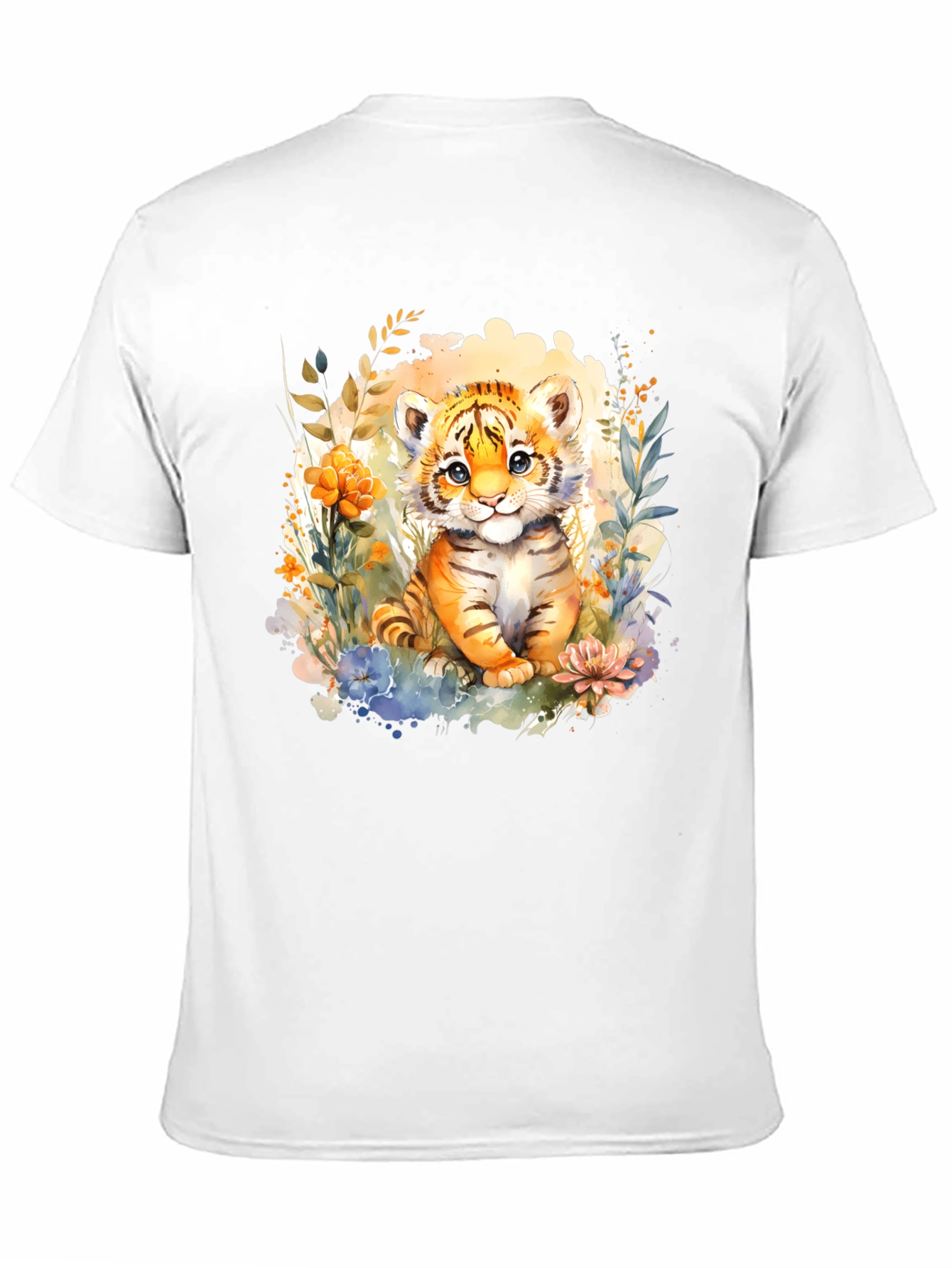 Black Cute Tiger Cub Floral Graphic T-Shirt view 11