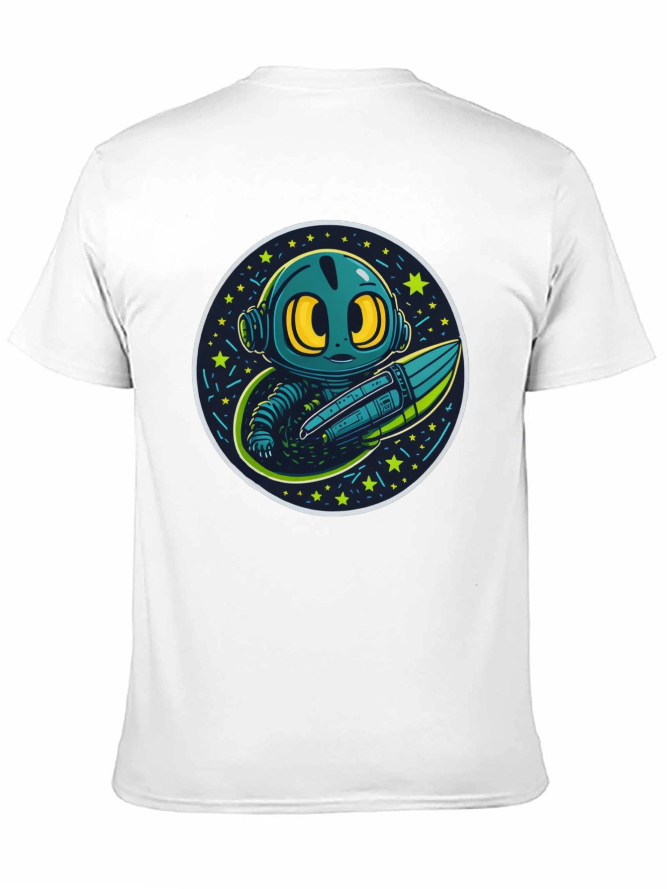 Black Cartoon Alien Rocket Black T-Shirt view 11