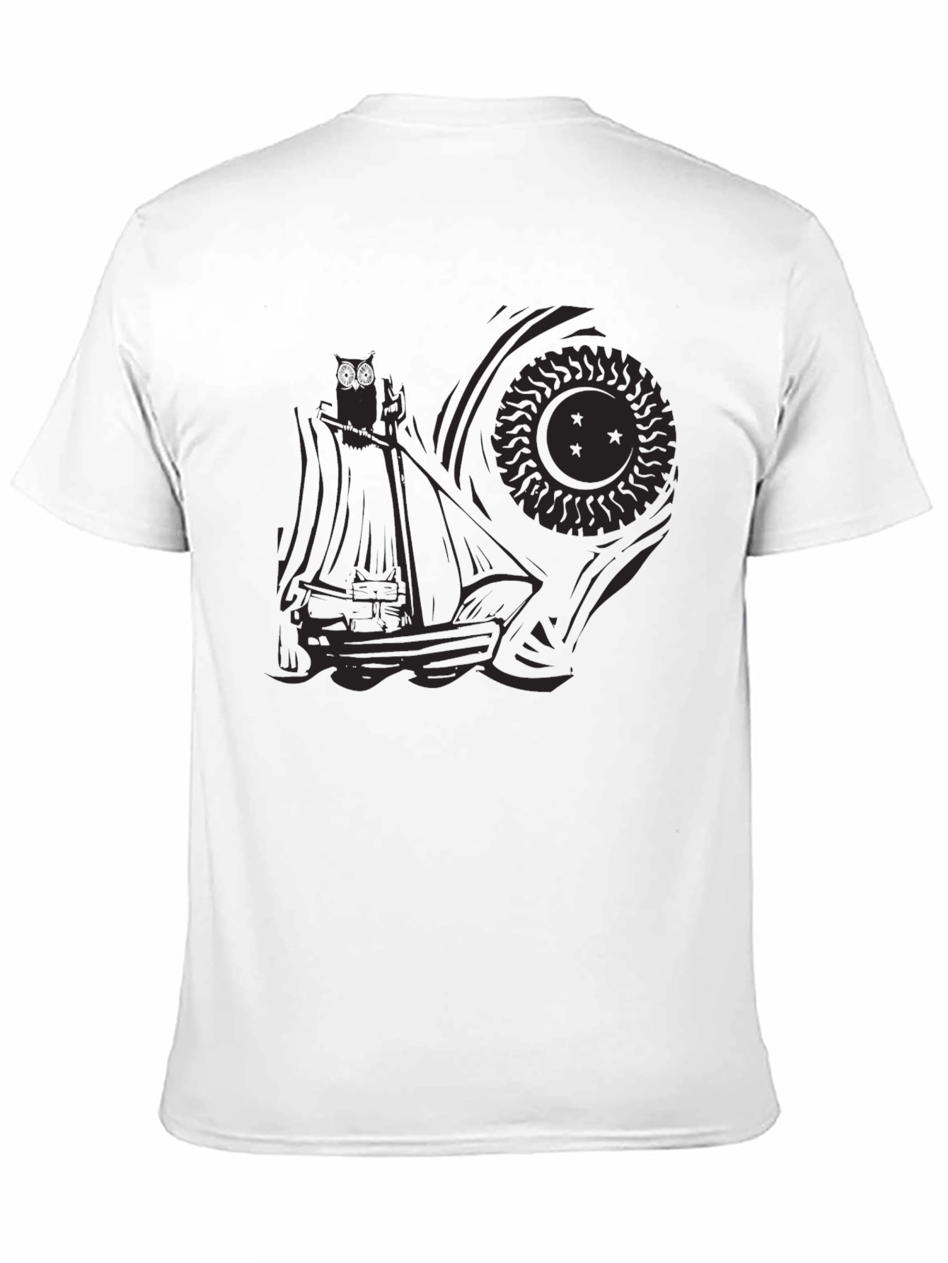 Black Men's Black Graphic Tee - Ship and Sun Design view 11