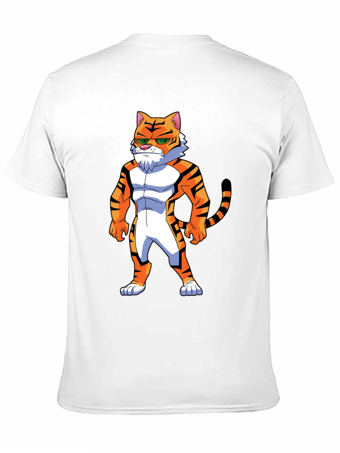 Black Men's Black T-Shirt with Cartoon Tiger Graphic view 11