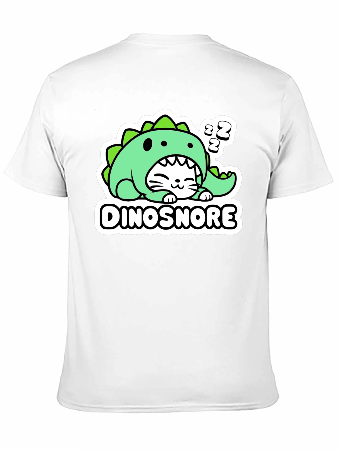 Black Dinosnore Cat T-Shirt - Funny Sleeping Dinosaur Tee view 11