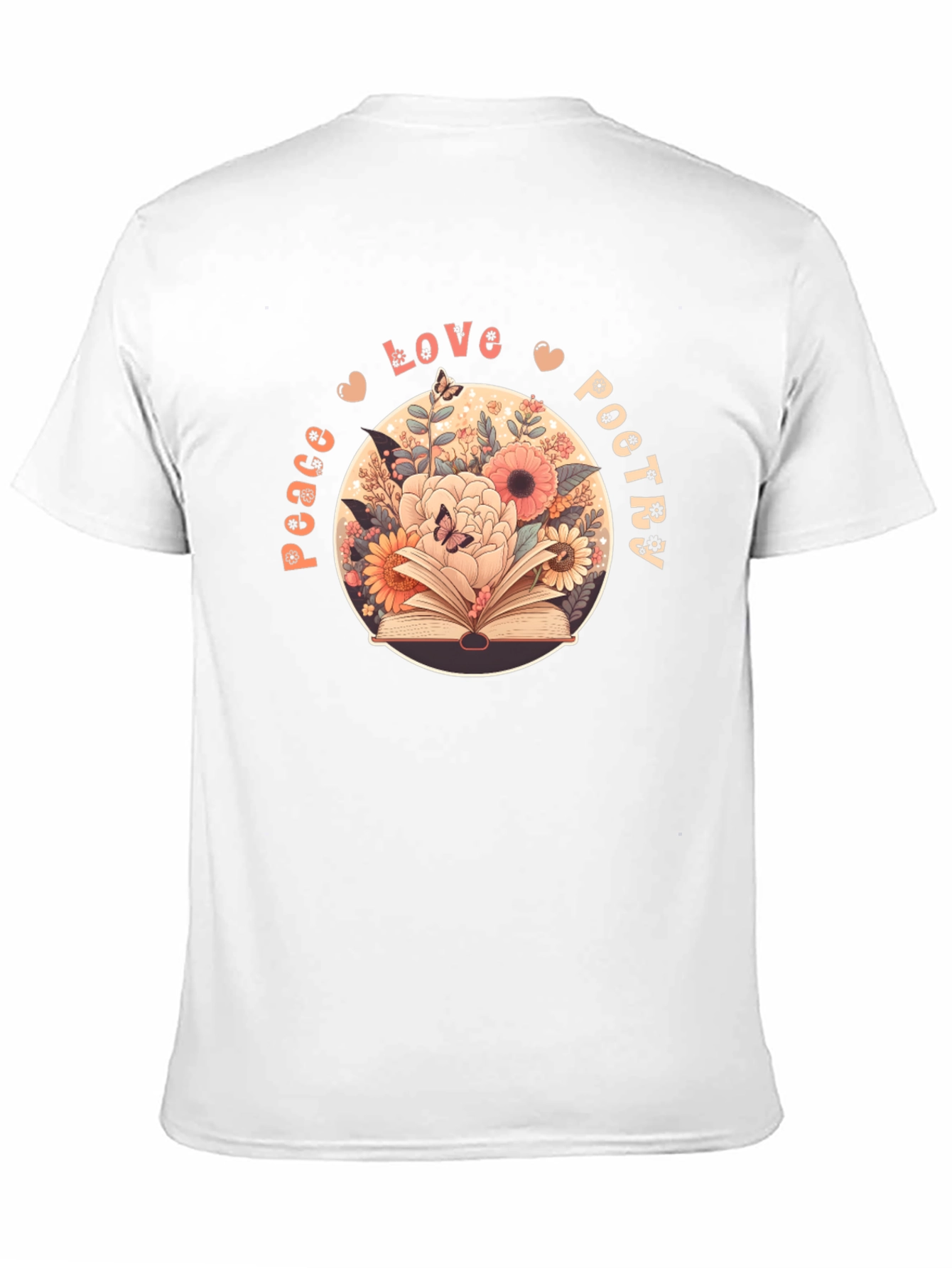 Black Peace Love Poetry T-Shirt - Floral Book Design view 11