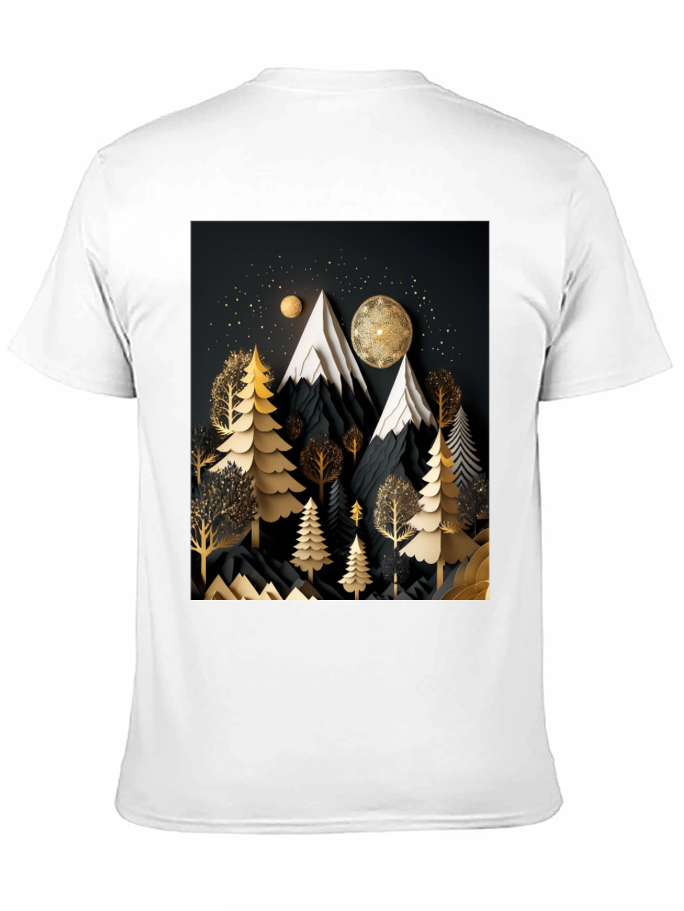 Black Elegant Mountain Forest T-Shirt view 11