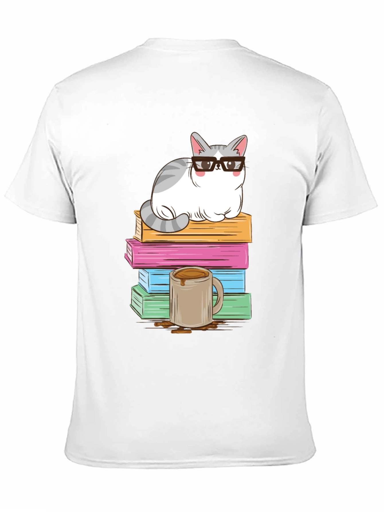 Black Cat with Glasses on Books T-Shirt view 11