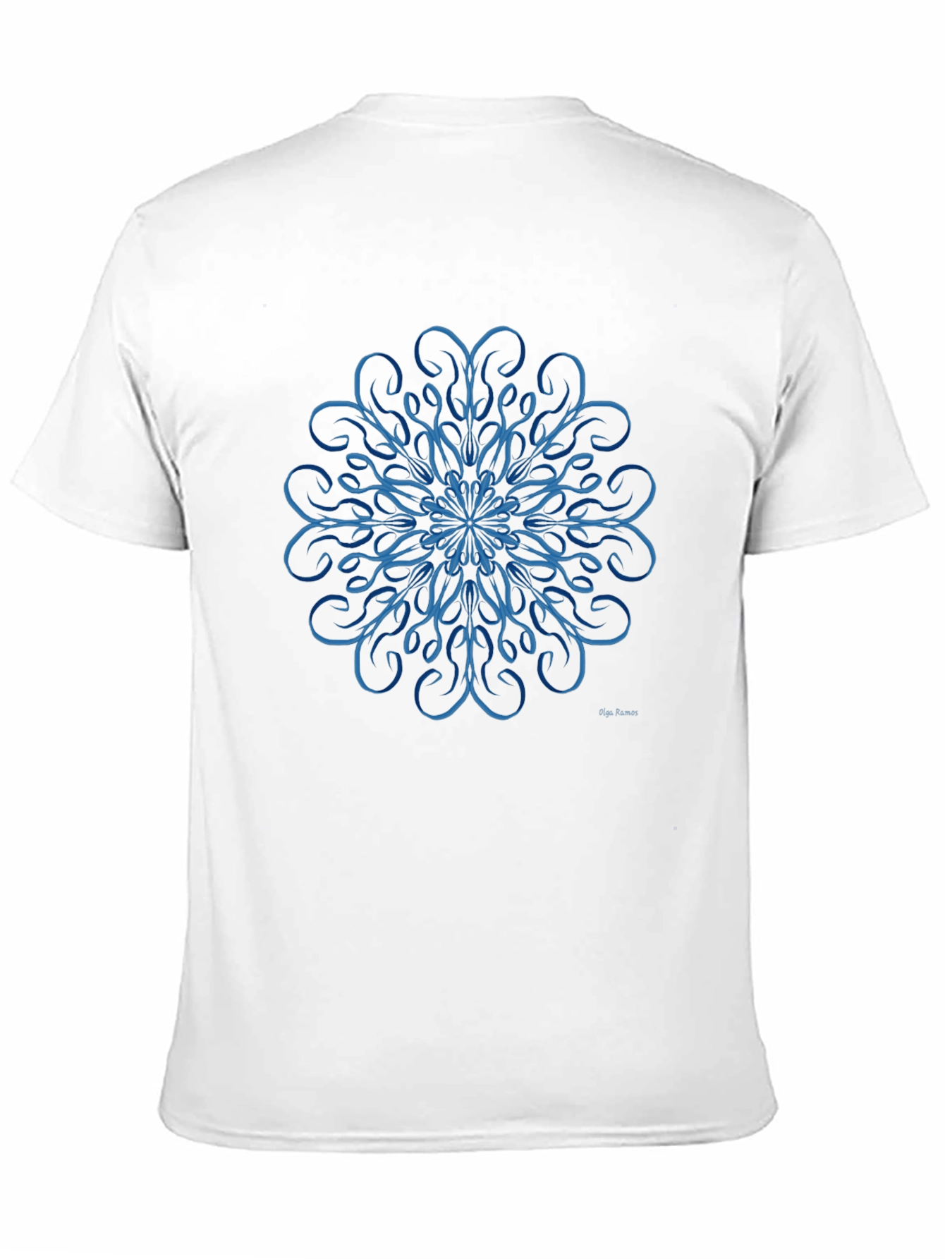 Black Blue Swirl Mandala Design Black T-Shirt view 11