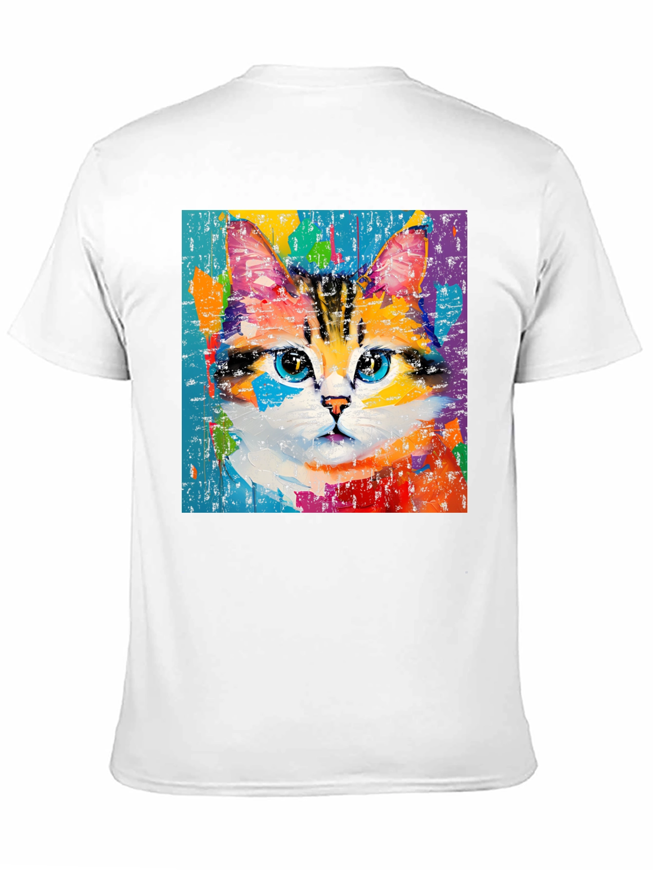 Black Colorful Cat Art T-Shirt view 11