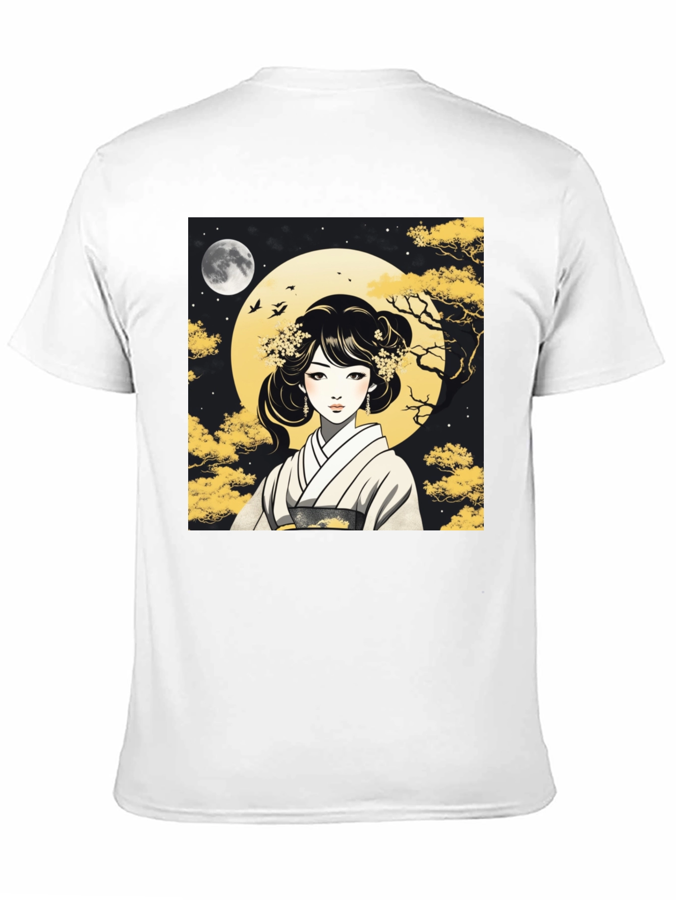 Black Asian Woman T-Shirt - Moonlit Kimono Design view 11