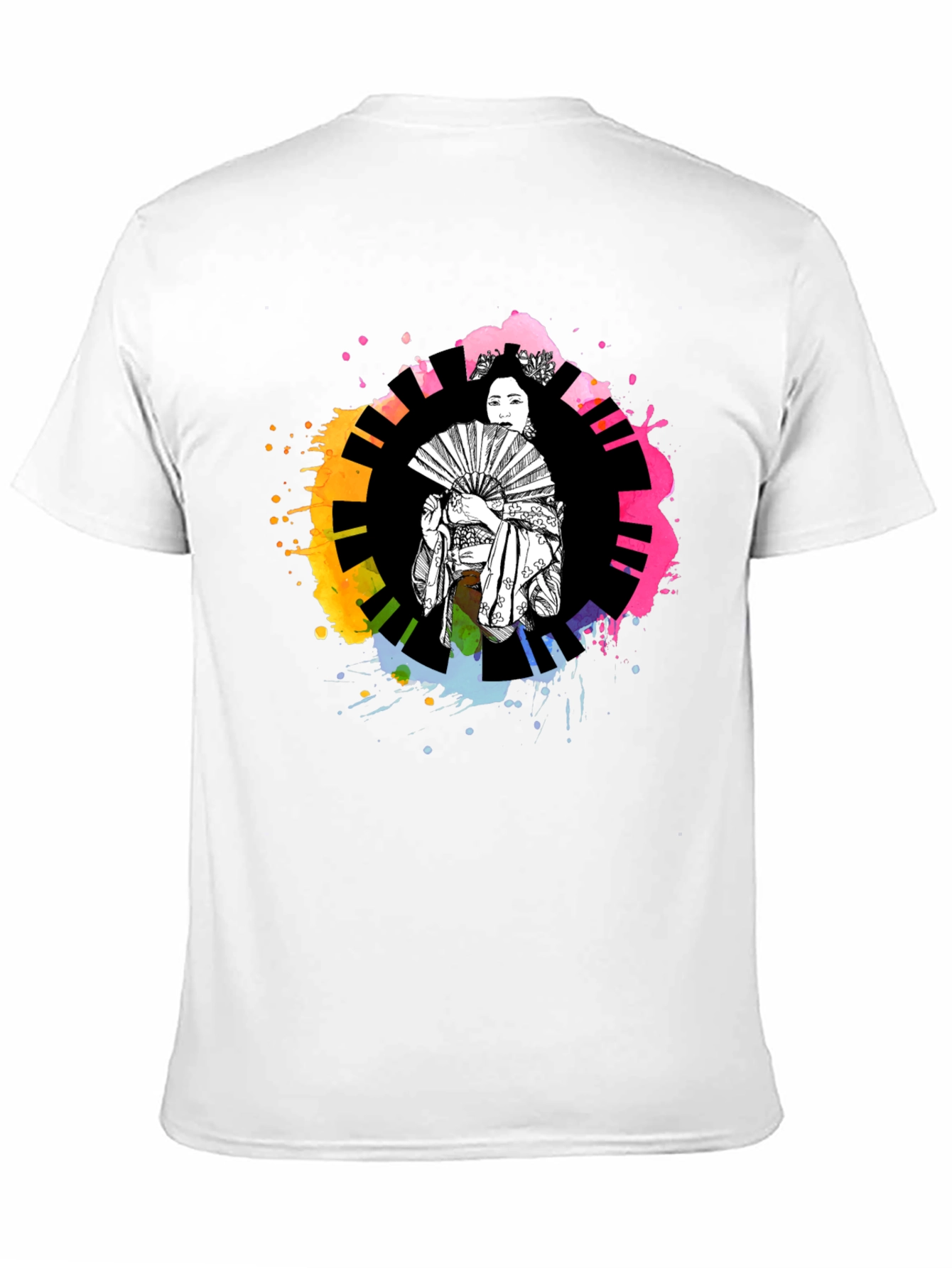 Black Geisha Art T-Shirt - Colorful Piano Design view 11