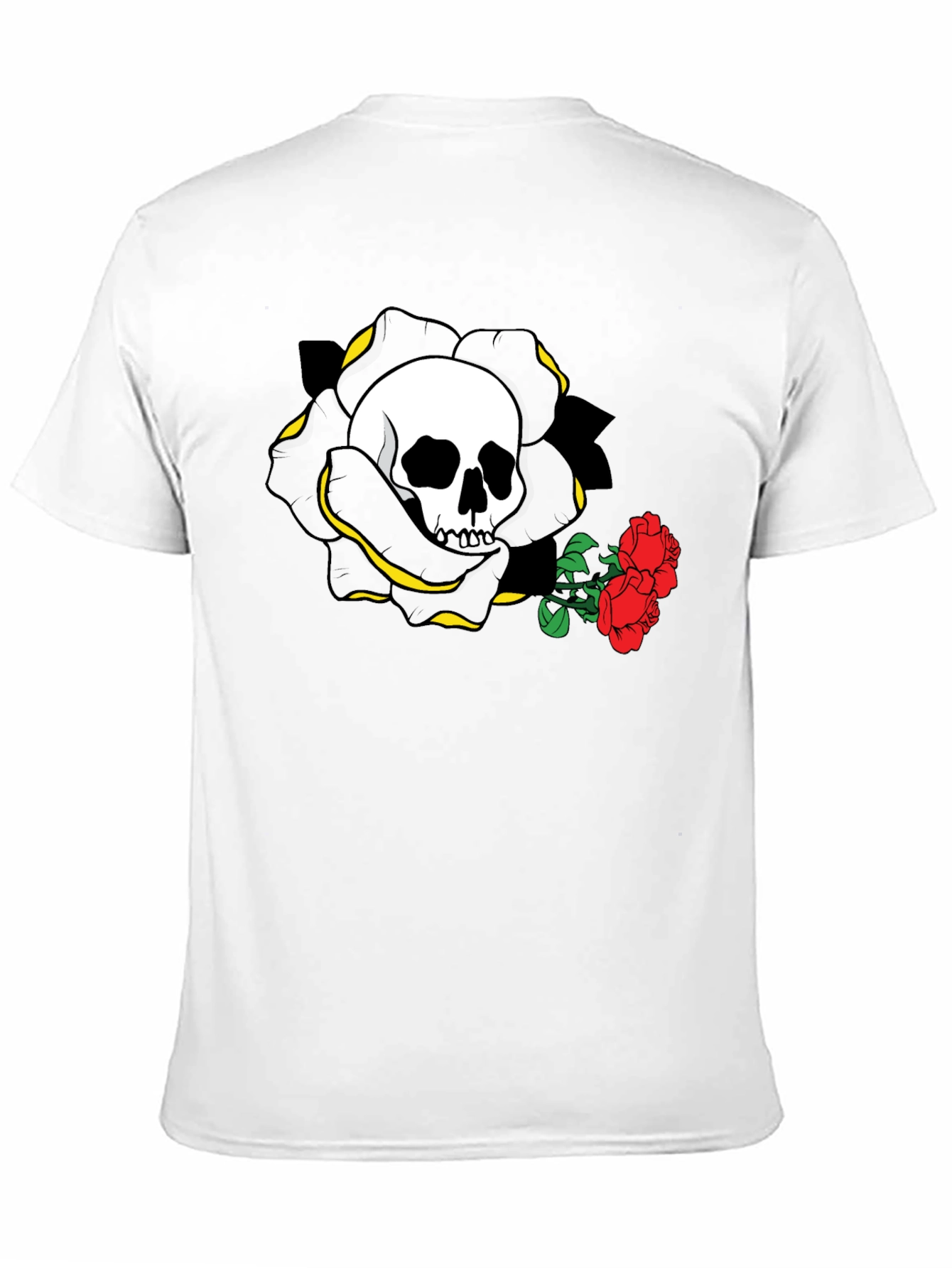 Skull and Roses Graphic Tee - Black Cotton Casual Shirt - 11