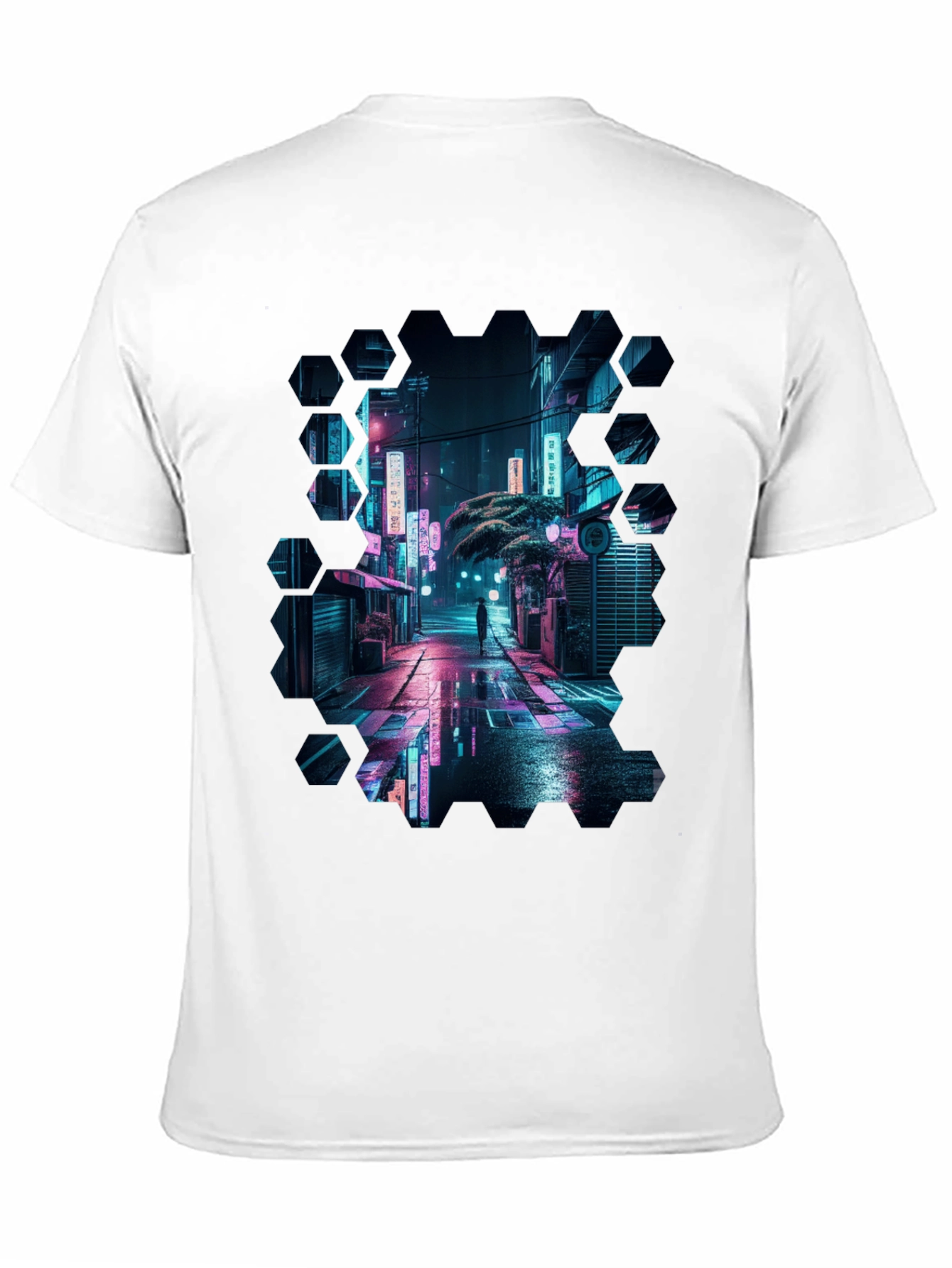 Black Cyberpunk Cityscape Black T-Shirt view 11
