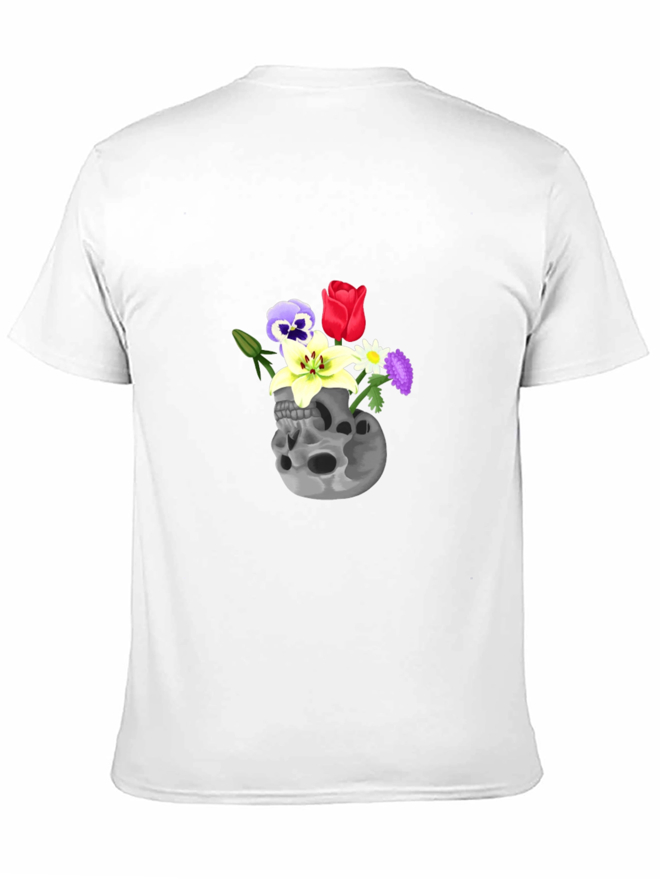 Black Skull & Flowers Graphic Tee - Black Cotton T-Shirt view 11