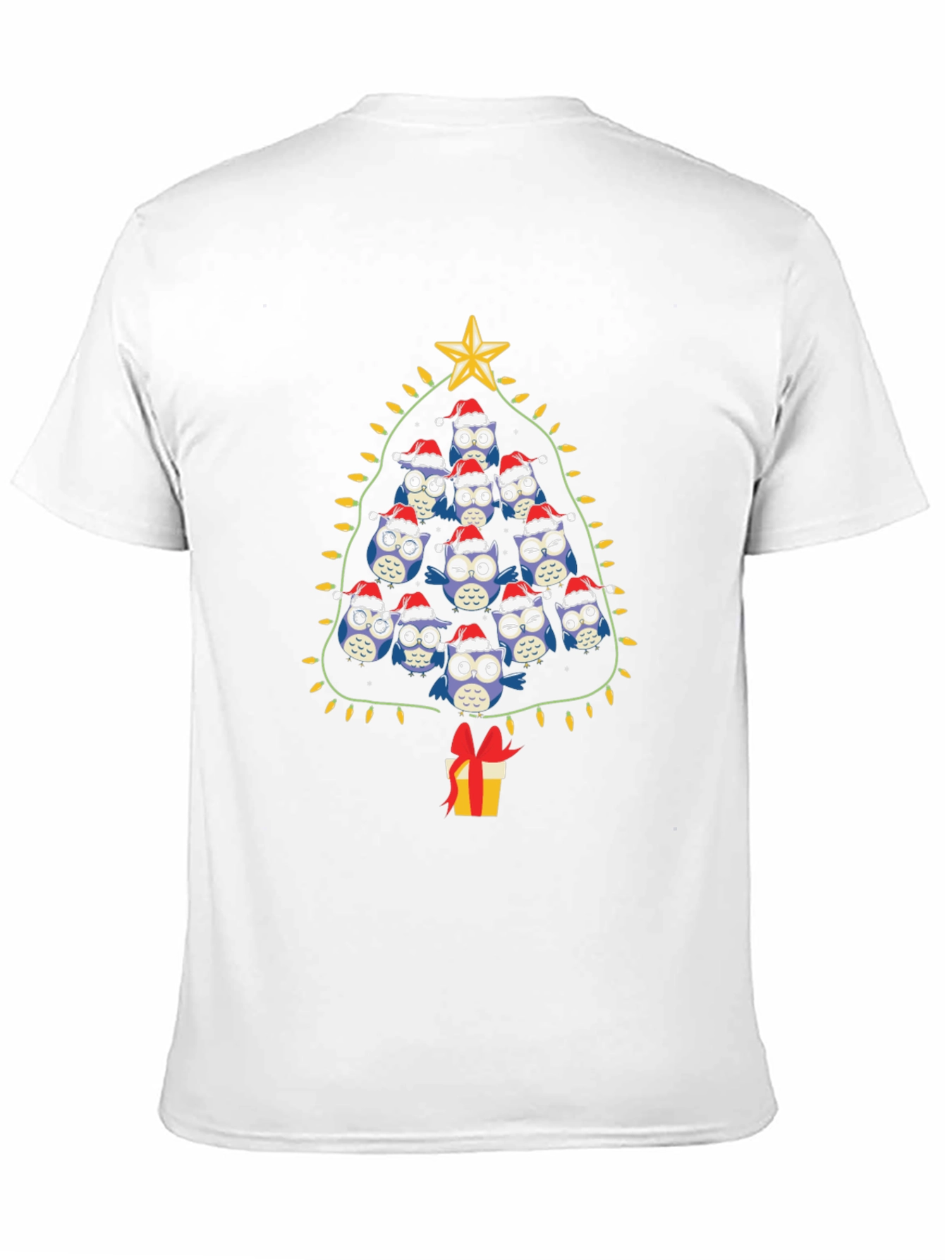 Black Festive Owl Christmas Tree T-Shirt view 11