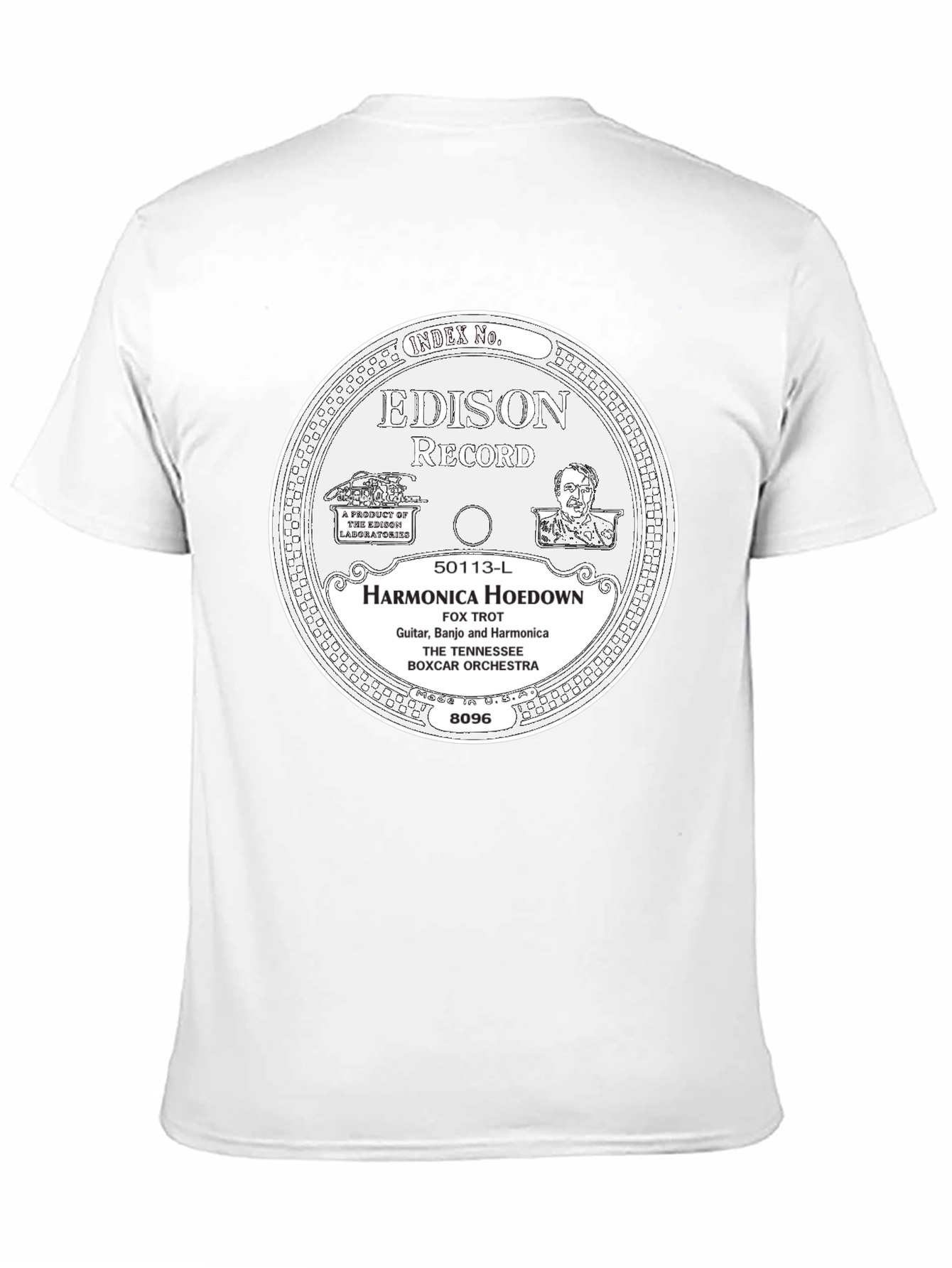 Black Edison Record Harmonica Hoedown T-Shirt view 11