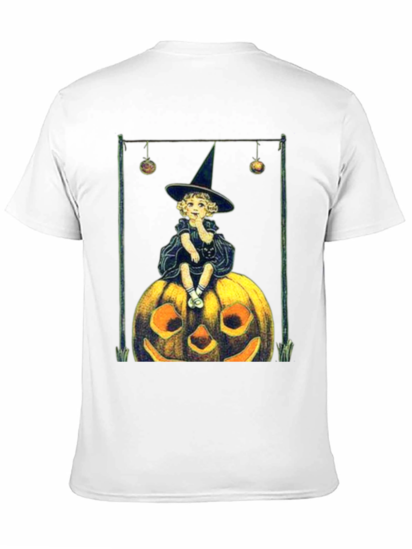 Black Vintage Witch on Pumpkin Halloween Tee view 11