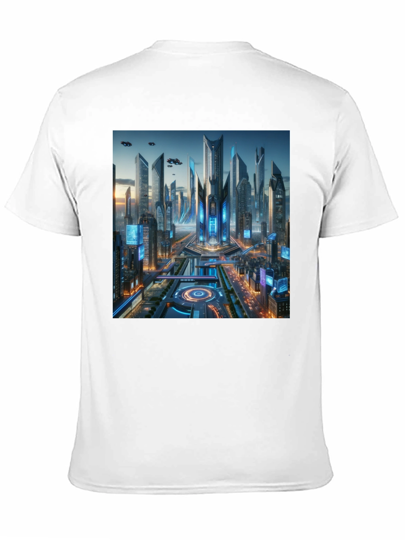 Black Futuristic Cityscape Graphic Black T-Shirt view 11
