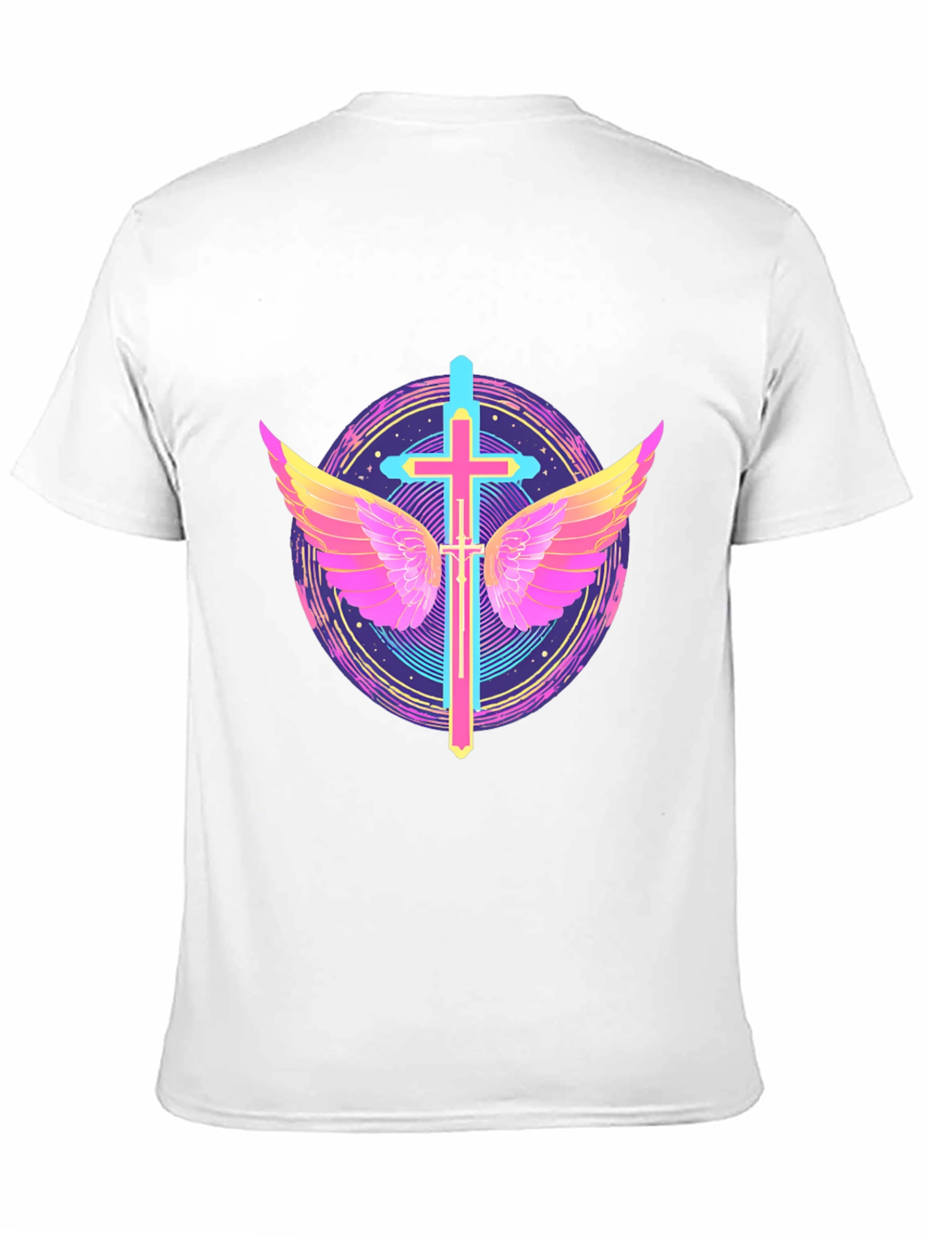 Black Neon Cross & Wings Graphic Black T-Shirt view 11