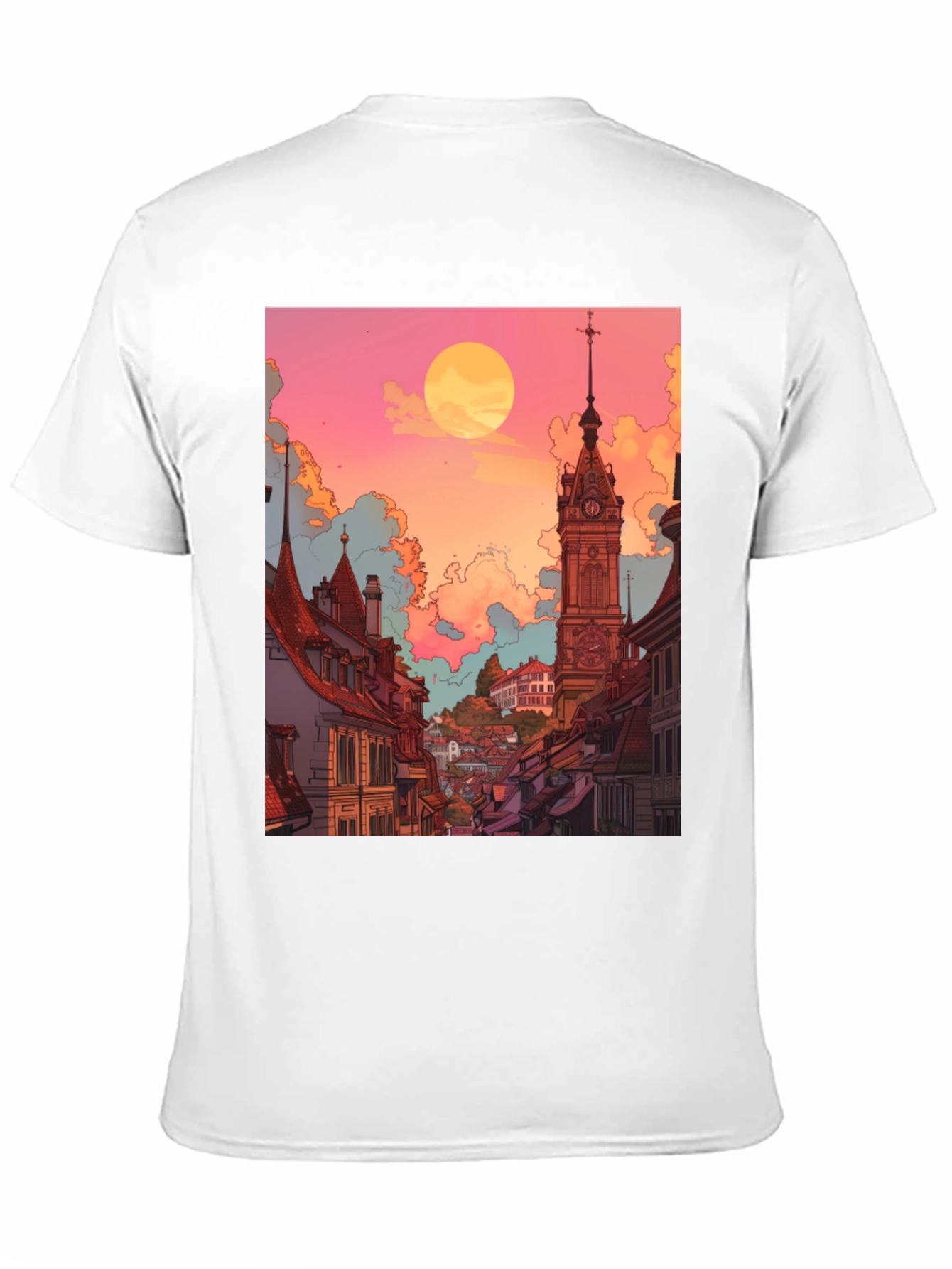 Black Retro Cityscape Graphic Tee - Unisex Black T-Shirt view 11