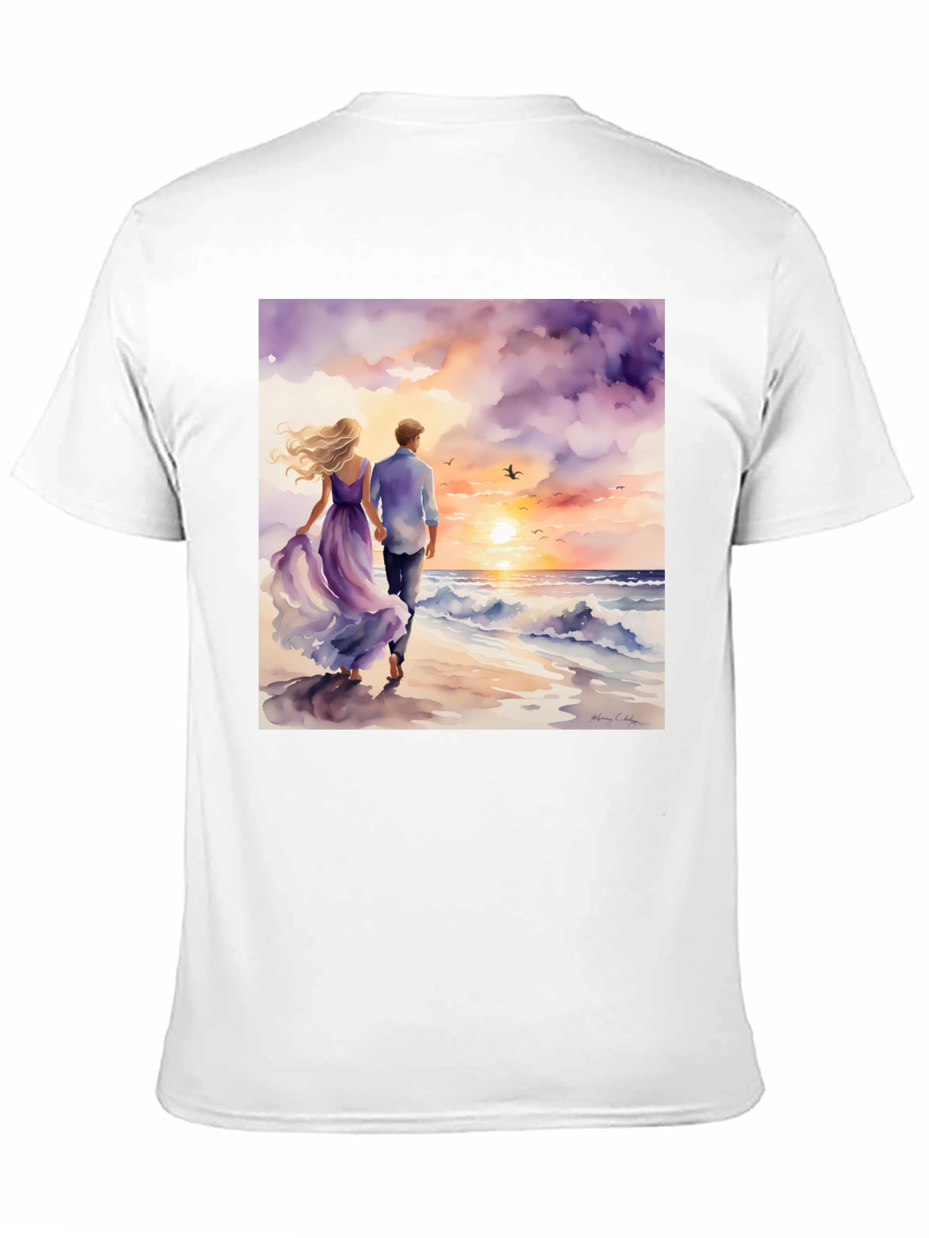 Black Romantic Sunset Couple T-Shirt view 11