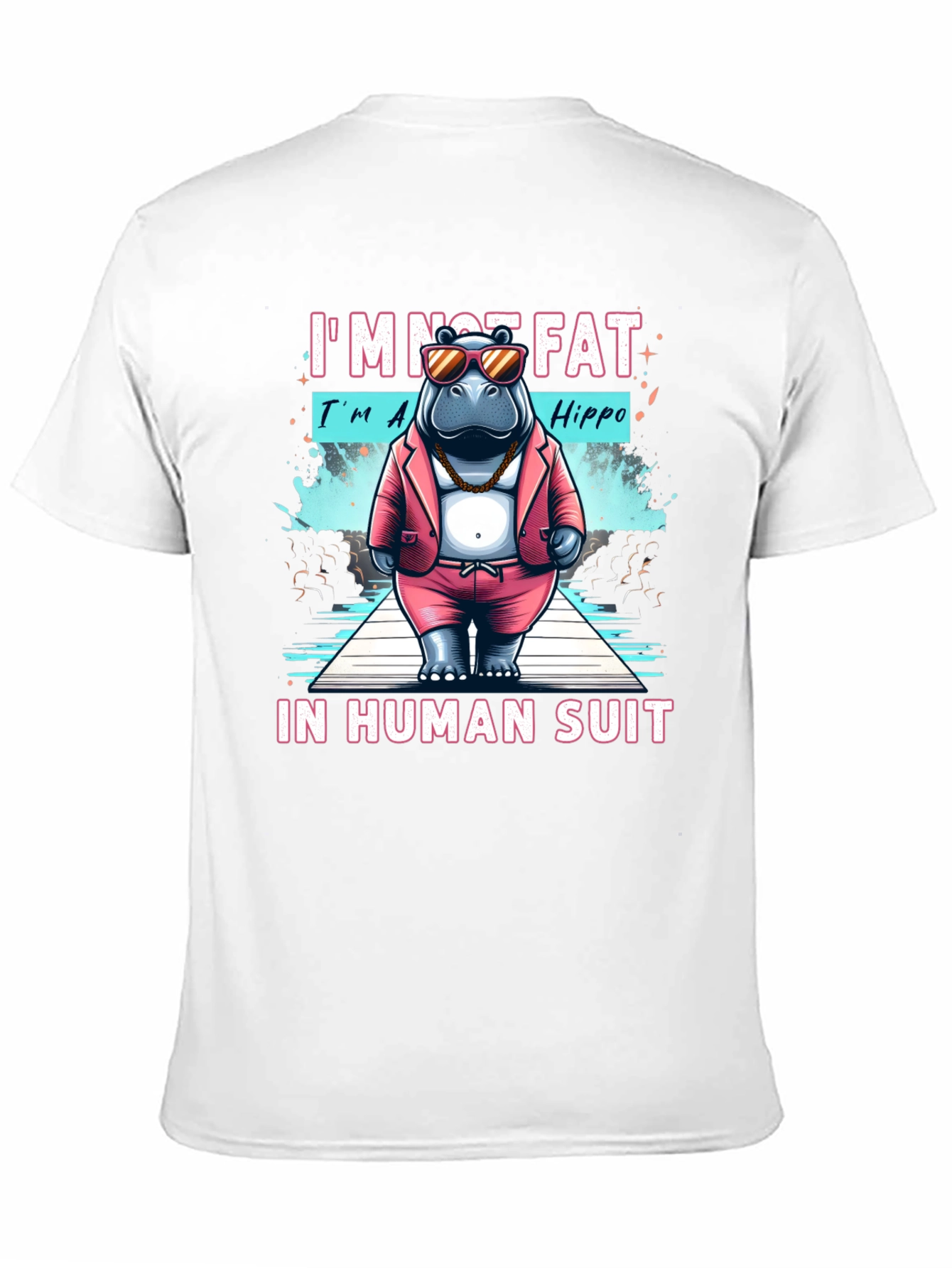 Black Funny Hippo in Human Suit Graphic Tee view 11