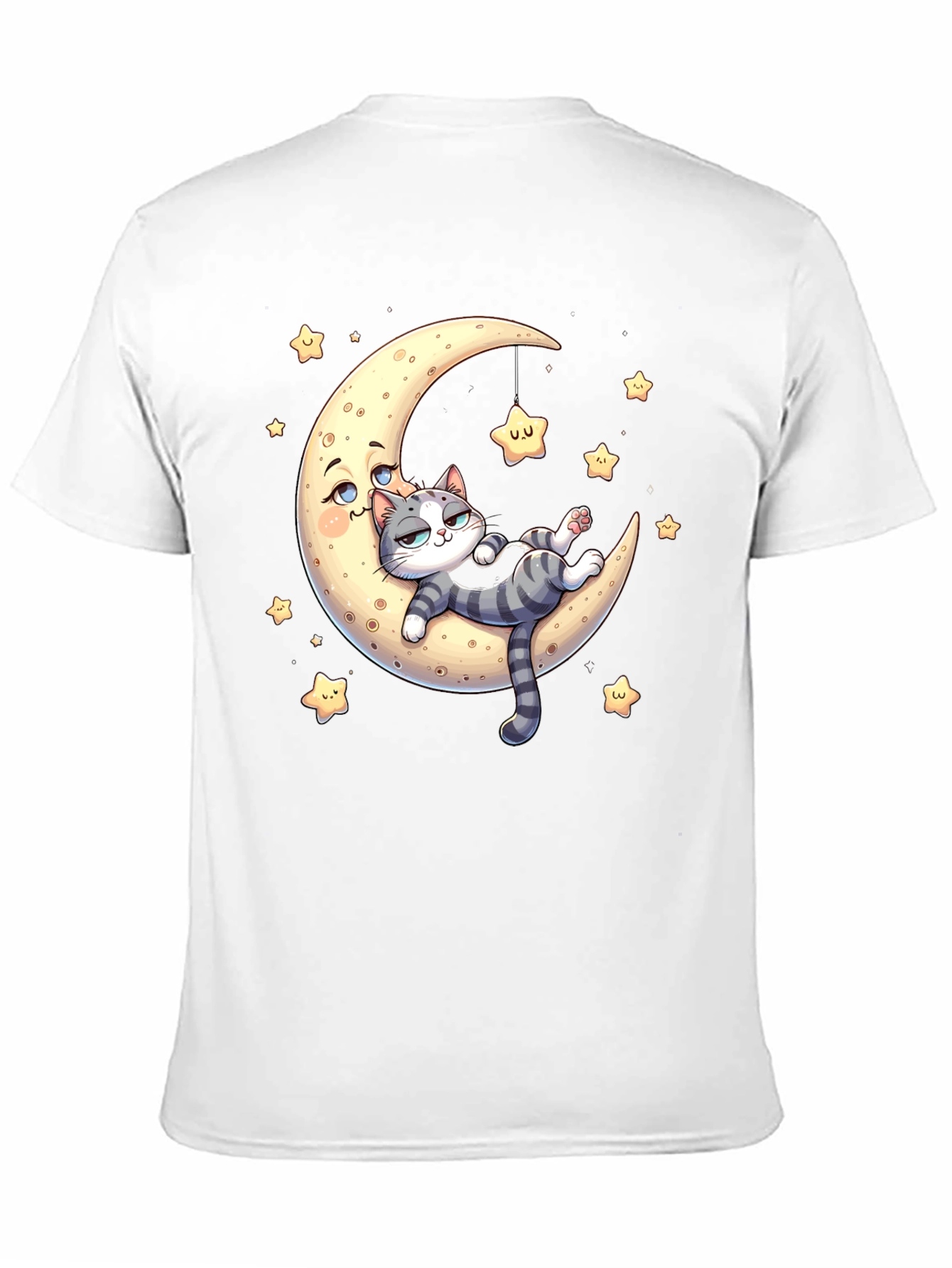 Black Cute Cat Moon Graphic T-Shirt view 11