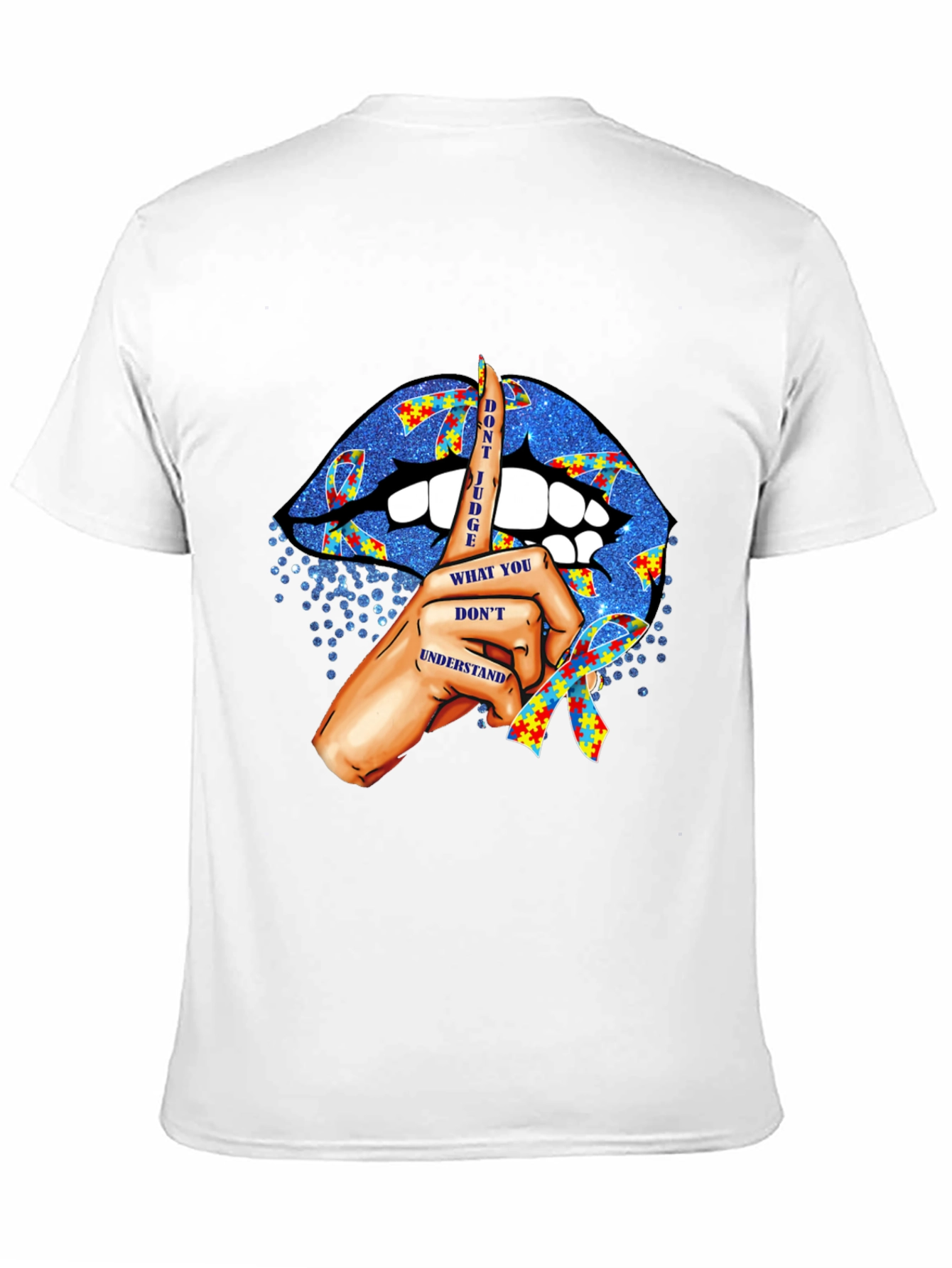 Black Autism Awareness Graphic Tee - Don't Judge Lips Design view 11