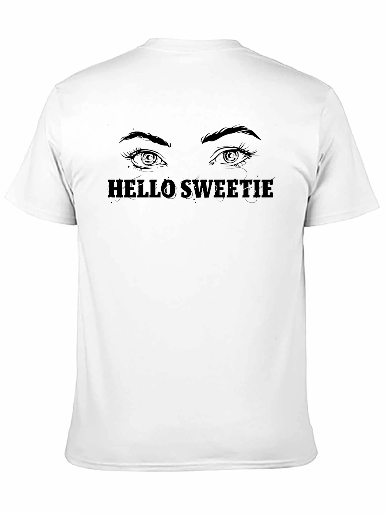 Black Hello Sweetie T-Shirt - Graphic Tee, Eyes Design, Black view 11